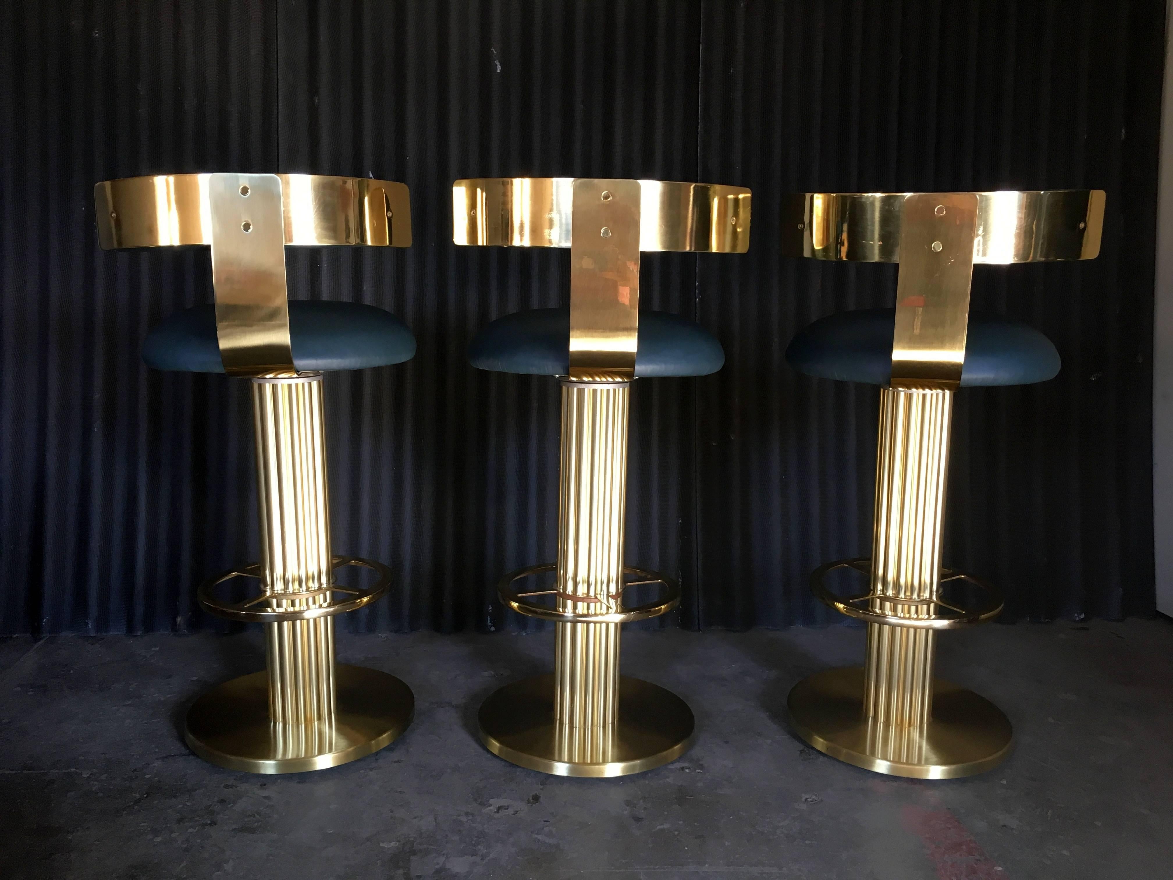 American Exquisite Set of three Brass Bar Stools by Design for Leisure