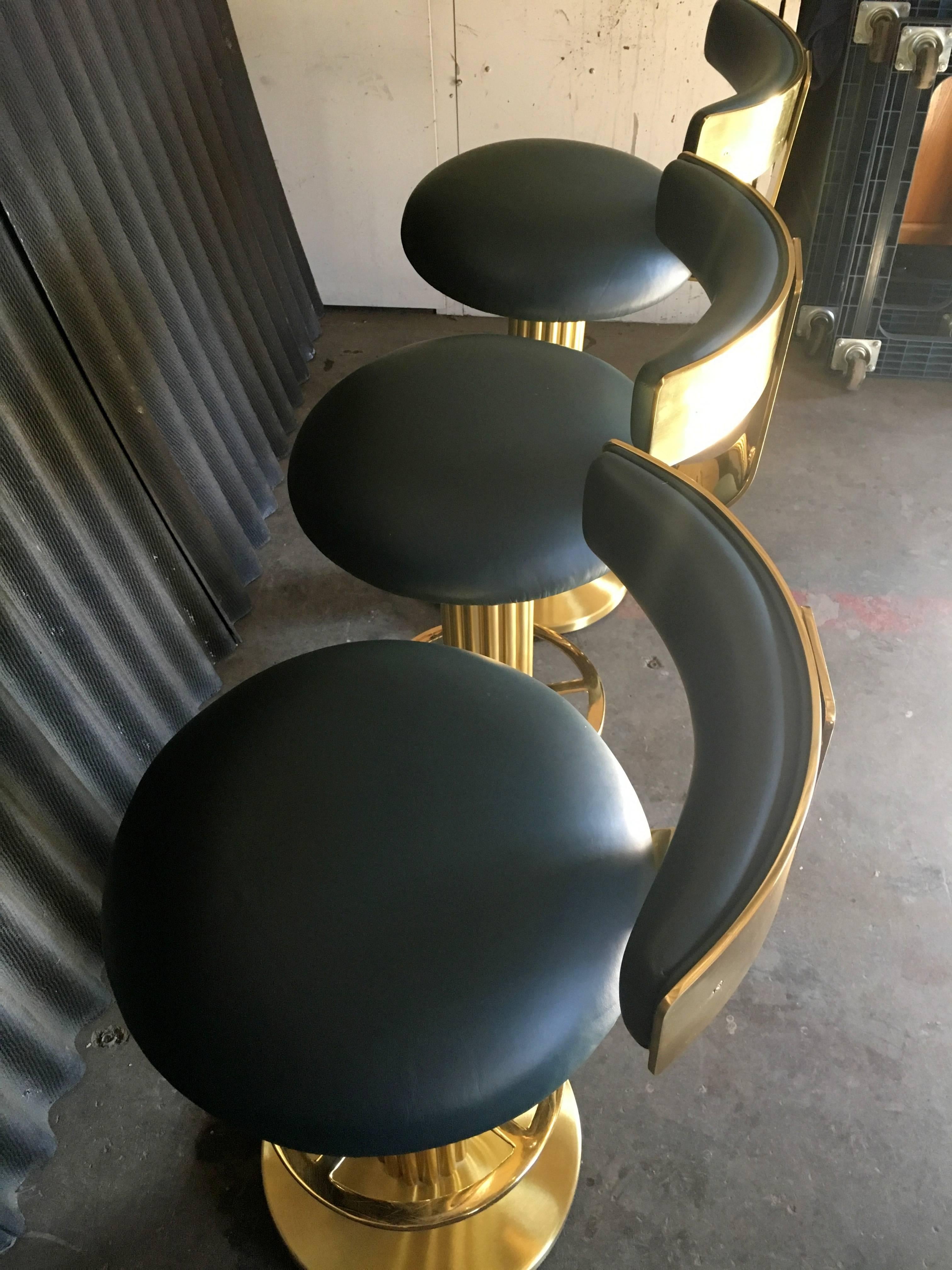 Plated Exquisite Set of three Brass Bar Stools by Design for Leisure