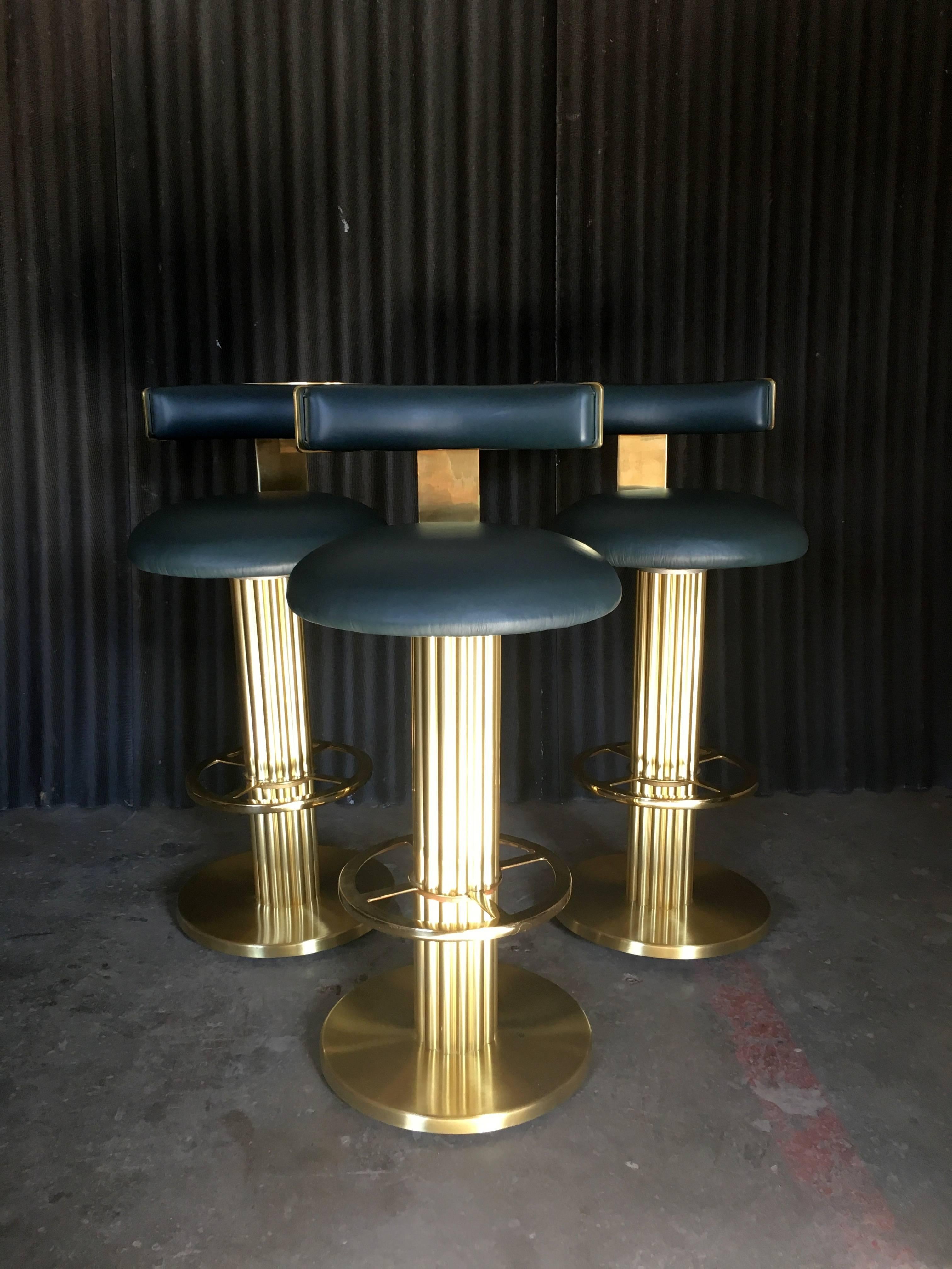 Exquisite Set of three Brass Bar Stools by Design for Leisure 1