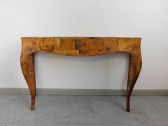 Italian Walnut Oyster Burl Bombe Console Table, 1950s