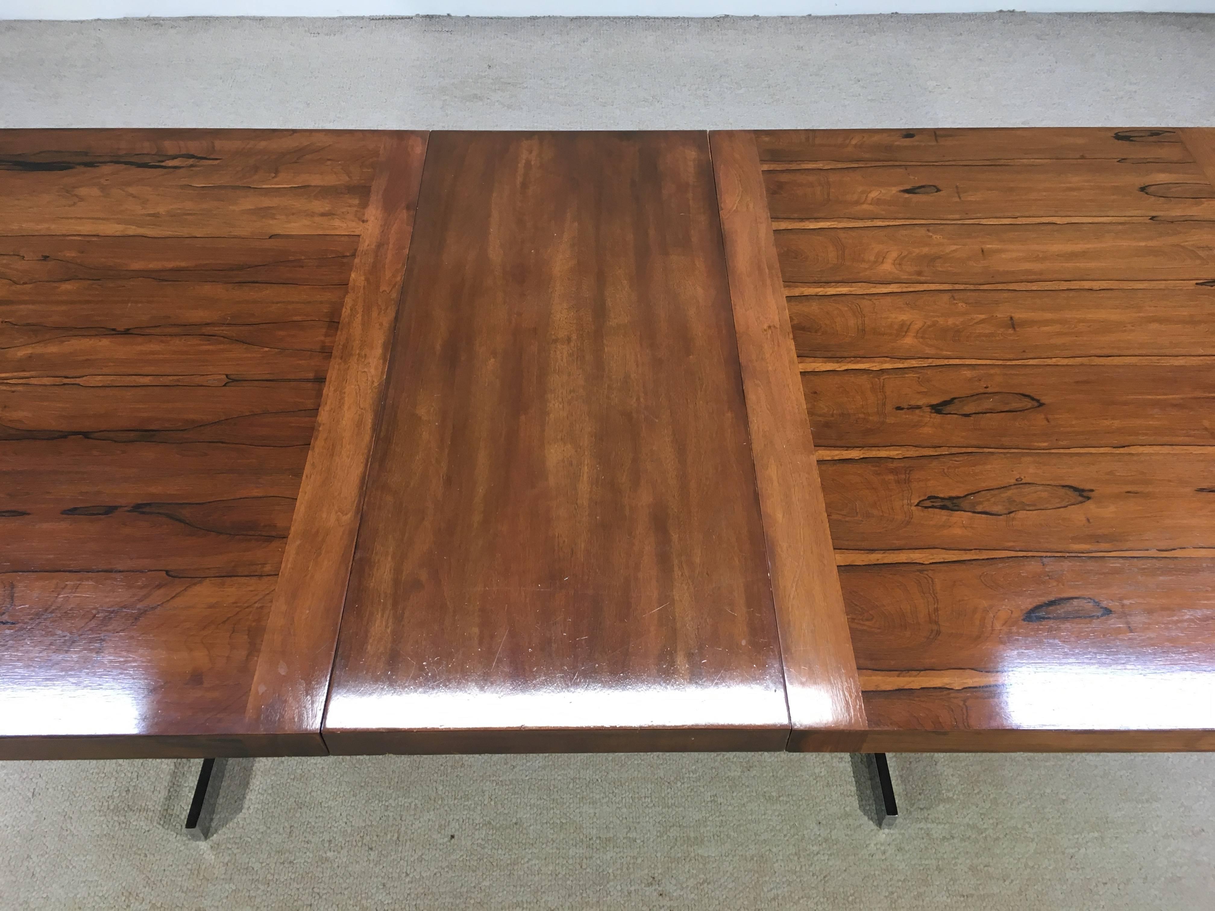 Mid-Century Modern Milo Baughman Style Rosewood, Walnut and Chrome Expanding Dining Table