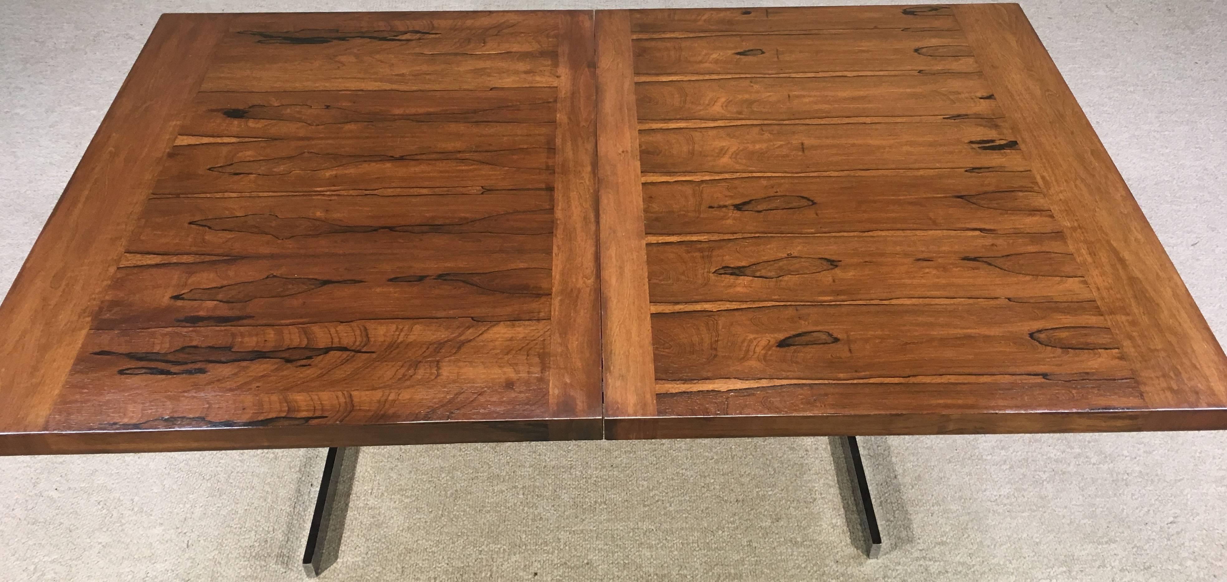Veneer Milo Baughman Style Rosewood, Walnut and Chrome Expanding Dining Table