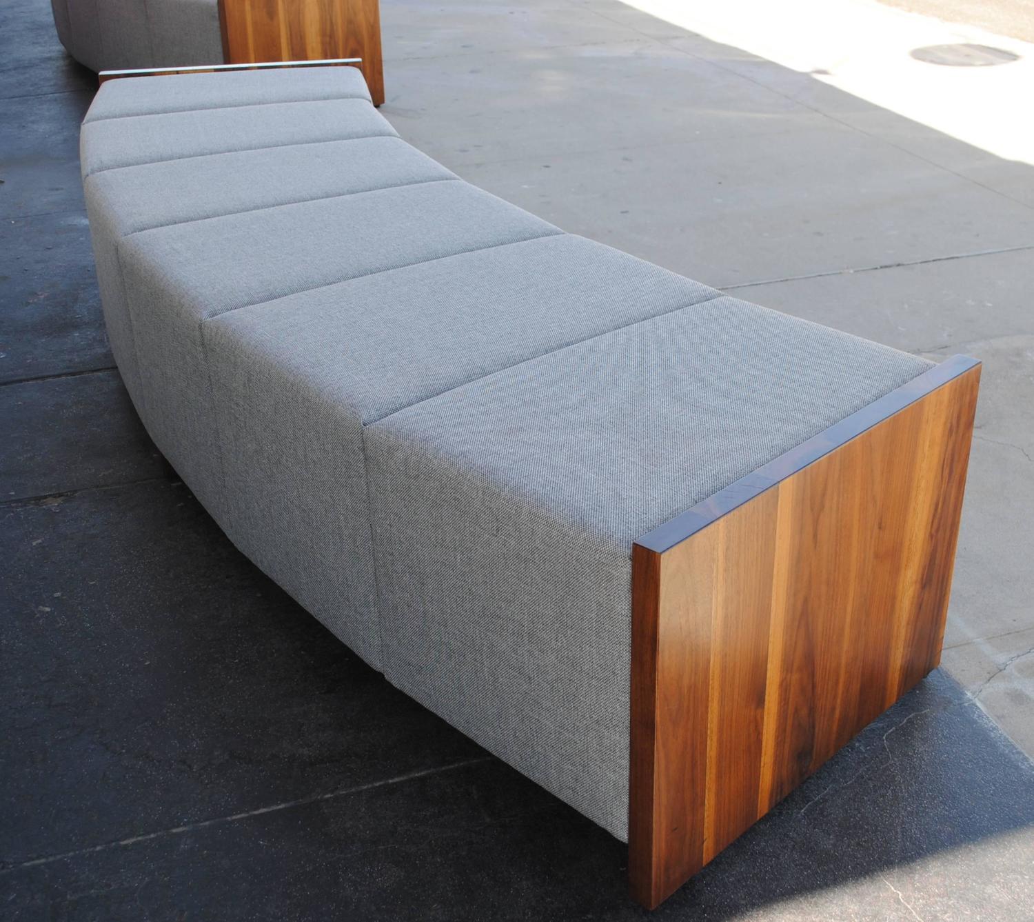 Modern Curved Upholstered And Walnut Bench For Sale At 1stdibs