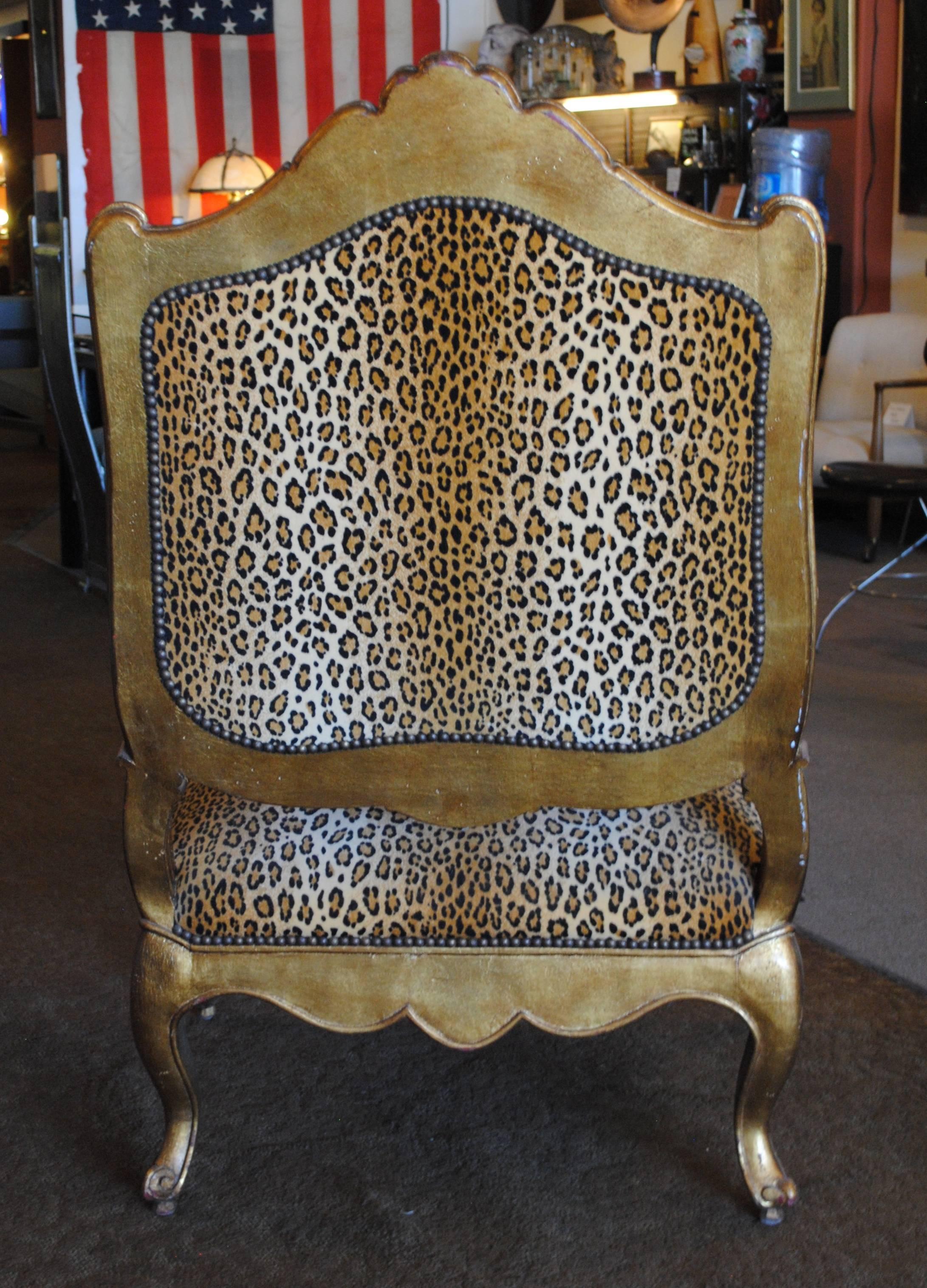 Louis XV Style Giltwood Armchair in Leopard Print For Sale 5