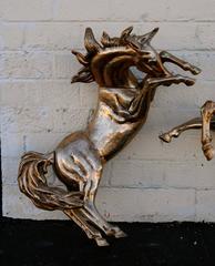 Pair of Metal Midcentury Wall Mount Bucking Horses