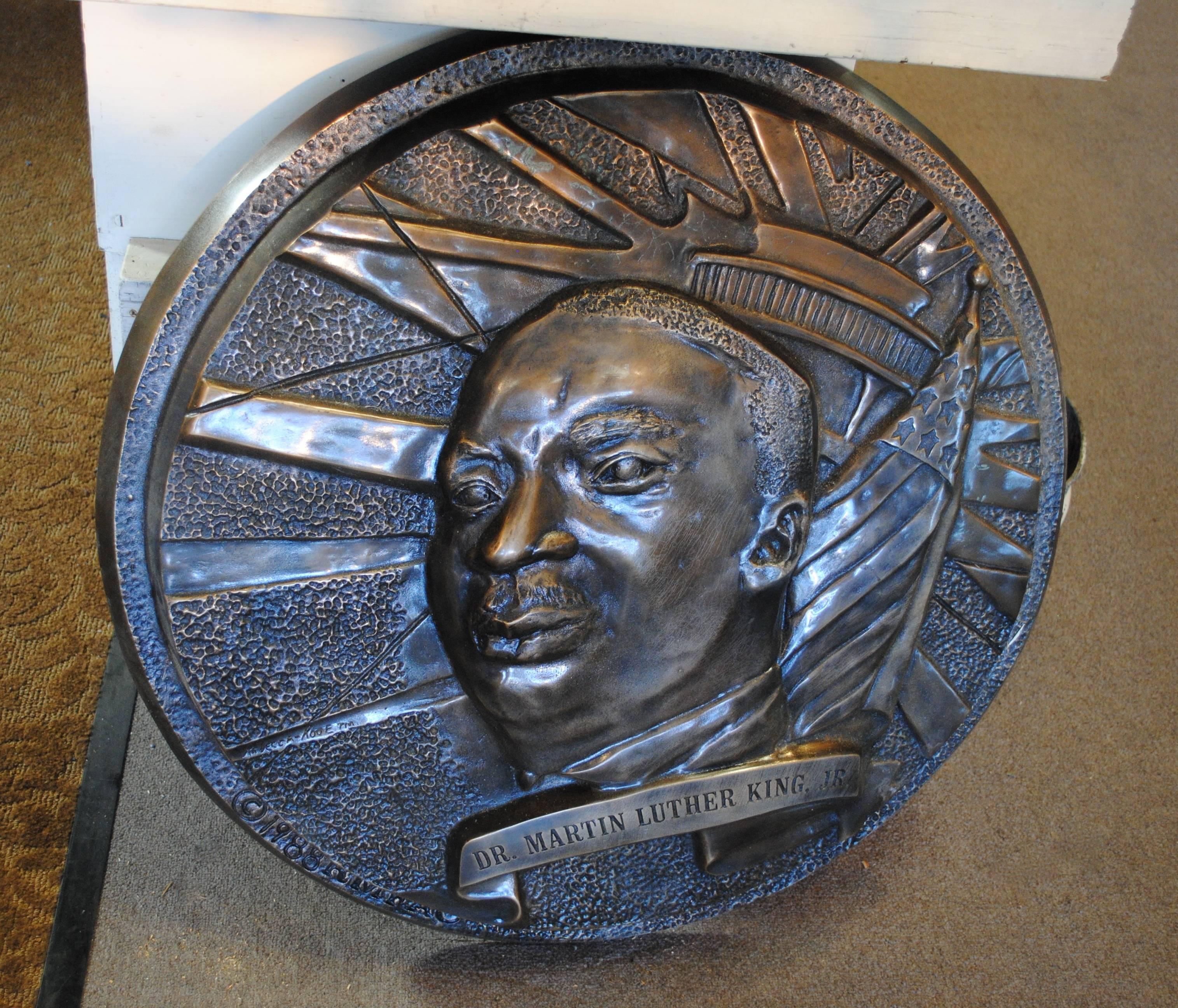 Large bronze Dr. Martin Luther King, Jr. casting. Signed by Philadelphia artist, Rebecca Rose. Originally hung in the Sands Hotel & Casino, Las Vegas.