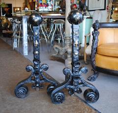 Monumental Pair of Spanish Colonial Revival Andirons