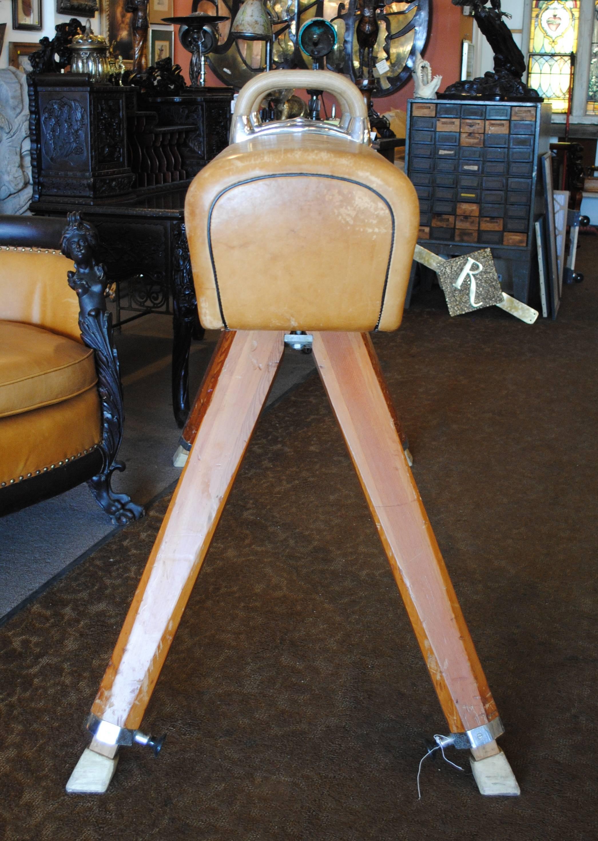 Industrial 20th Century Full-Size Leather Pommel Horse