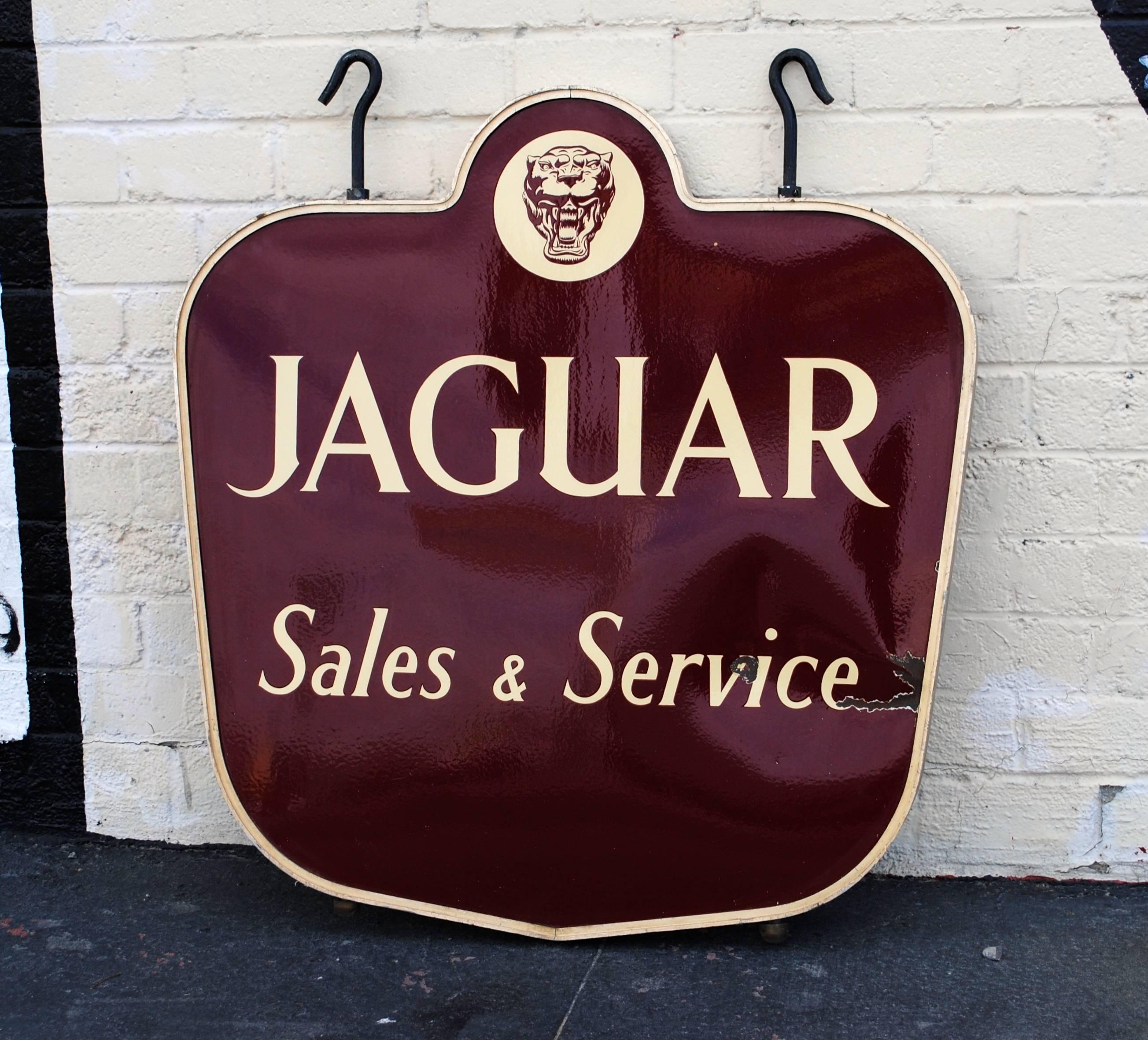 Rare Vintage Jaguar Sales and Service Porcelain Dealership Sign In Good Condition In LAS VEGAS, NV