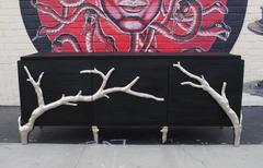 Hollywood Regency Black with Silver Branch Media Cabinet Credenza