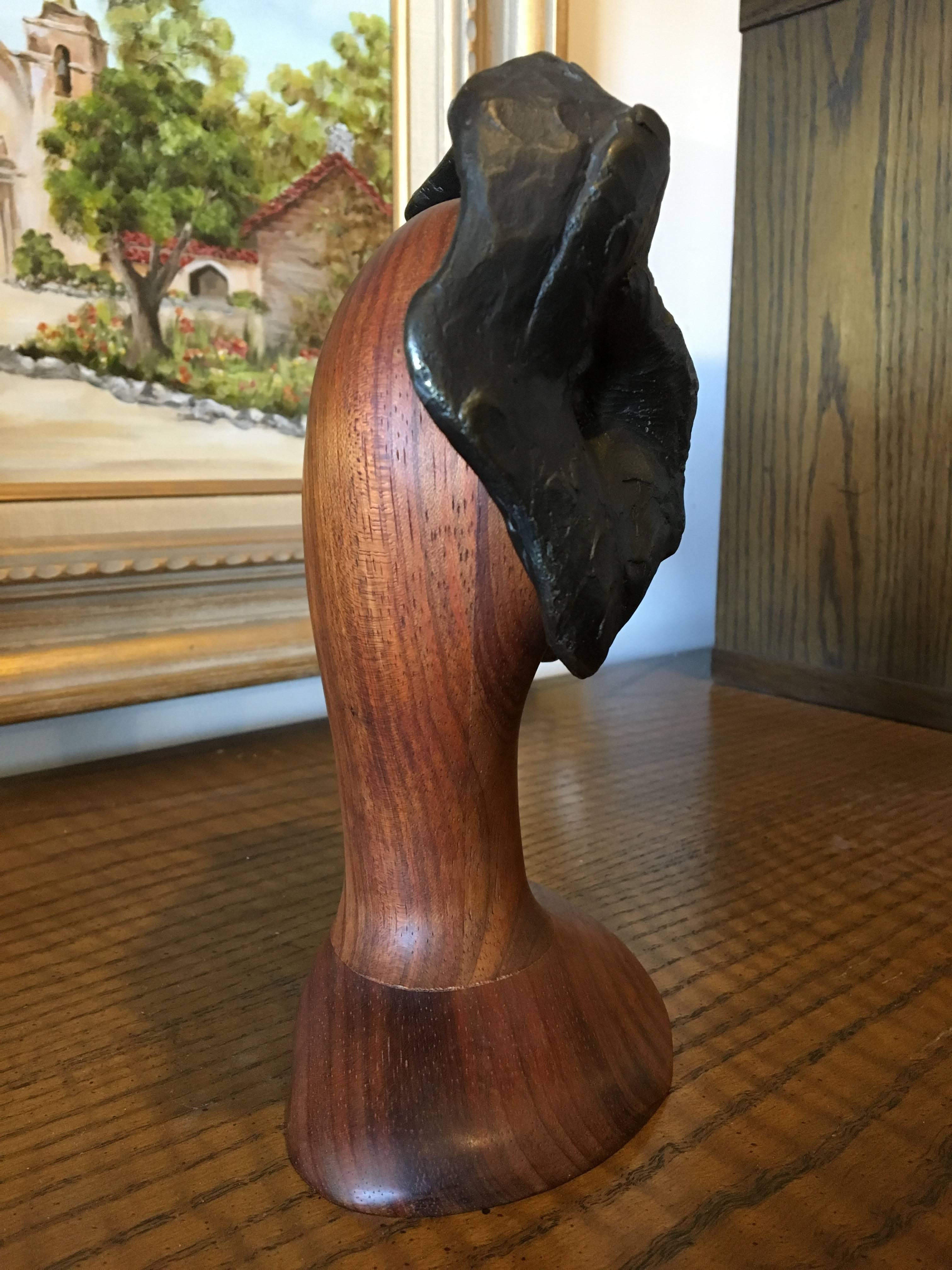 Late 20th Century Grant Goltz Bronze and Wood Owl Sculpture For Sale