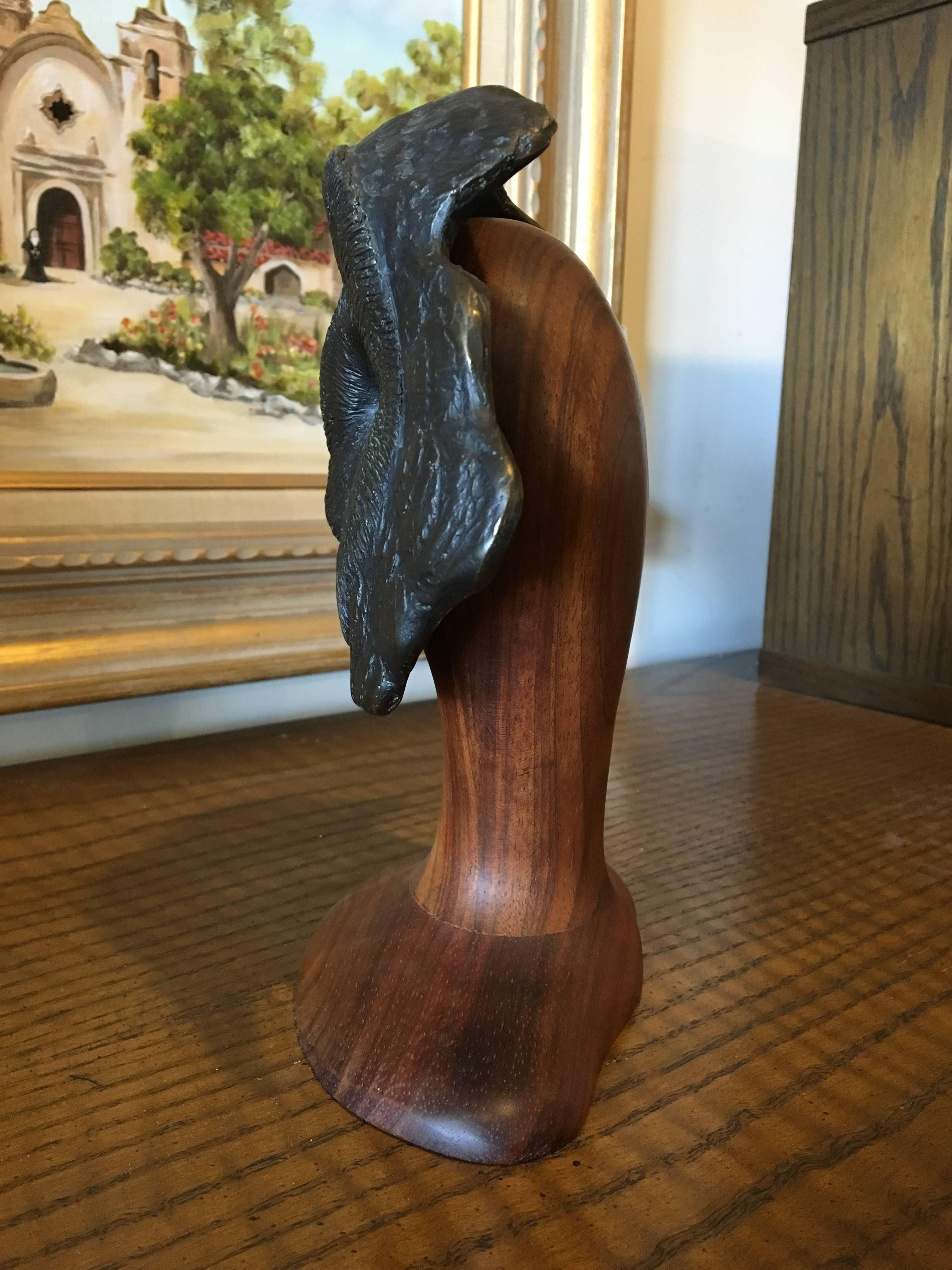 Grant Goltz Bronze and Wood Owl Sculpture In Excellent Condition For Sale In LAS VEGAS, NV