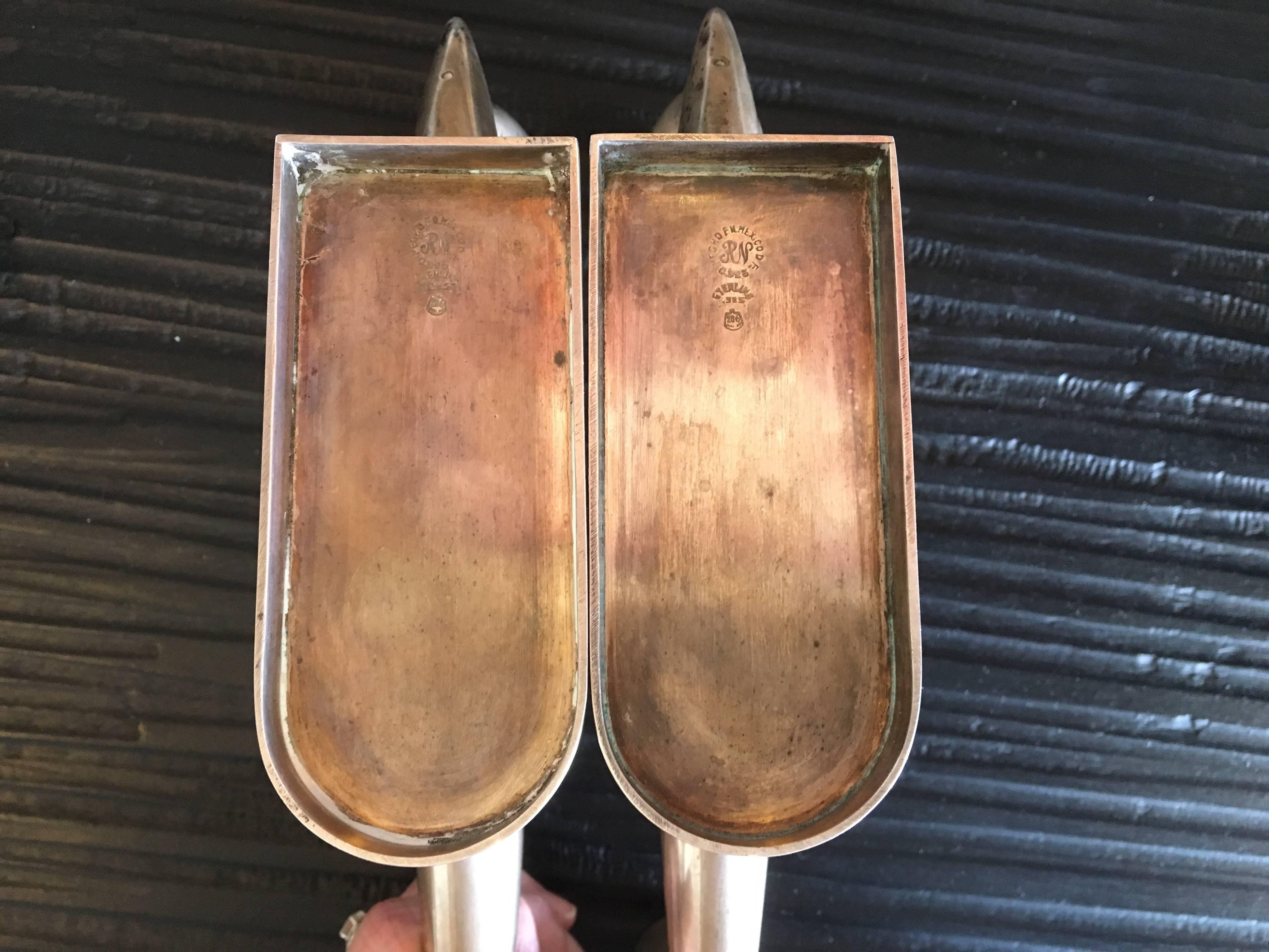 Vintage Pair of Sterling Silver Mexican Modernist Candleholders For Sale 1