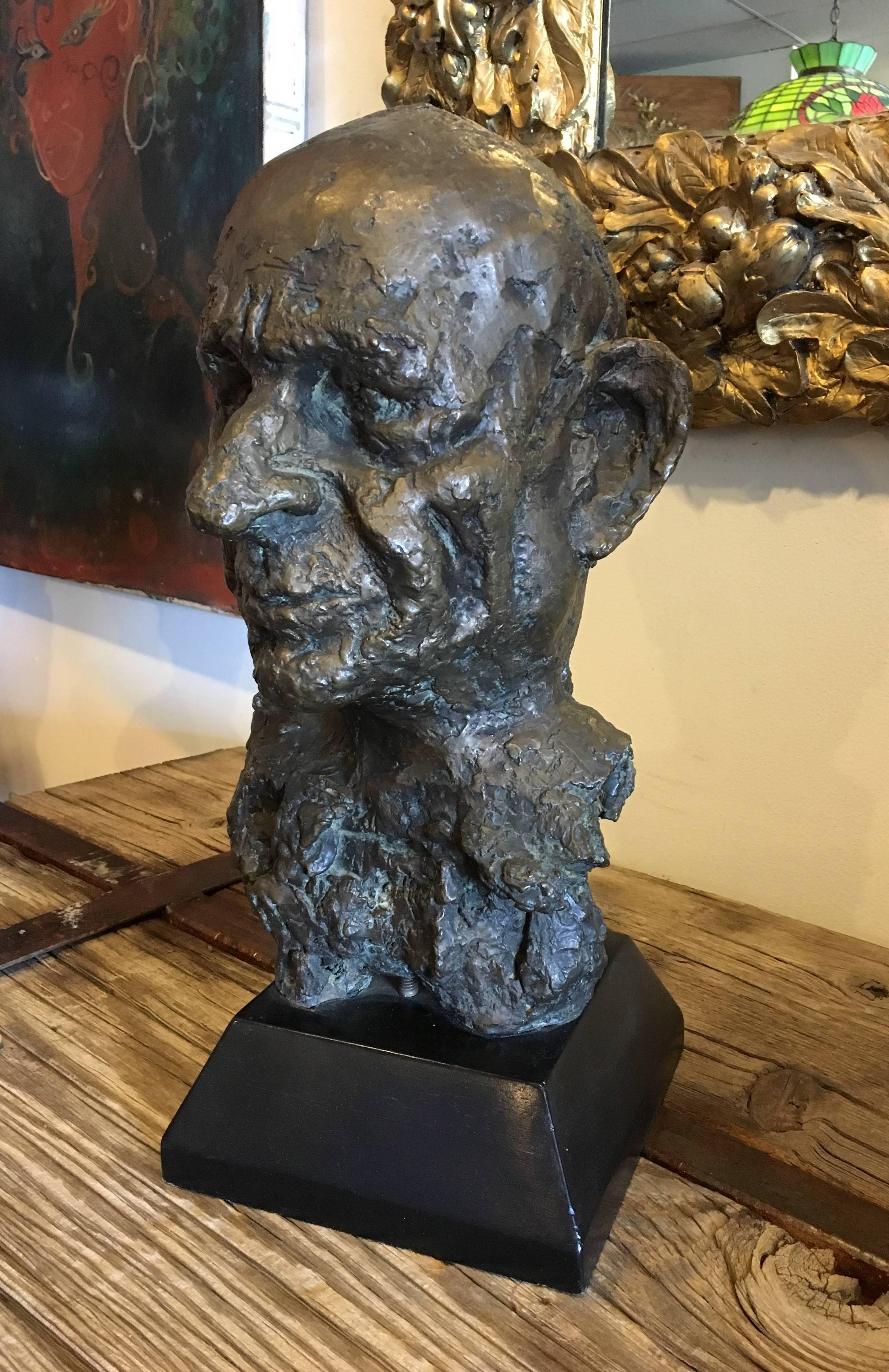 Unusual Bronze Sculpture Bust of Man Head In Excellent Condition For Sale In LAS VEGAS, NV