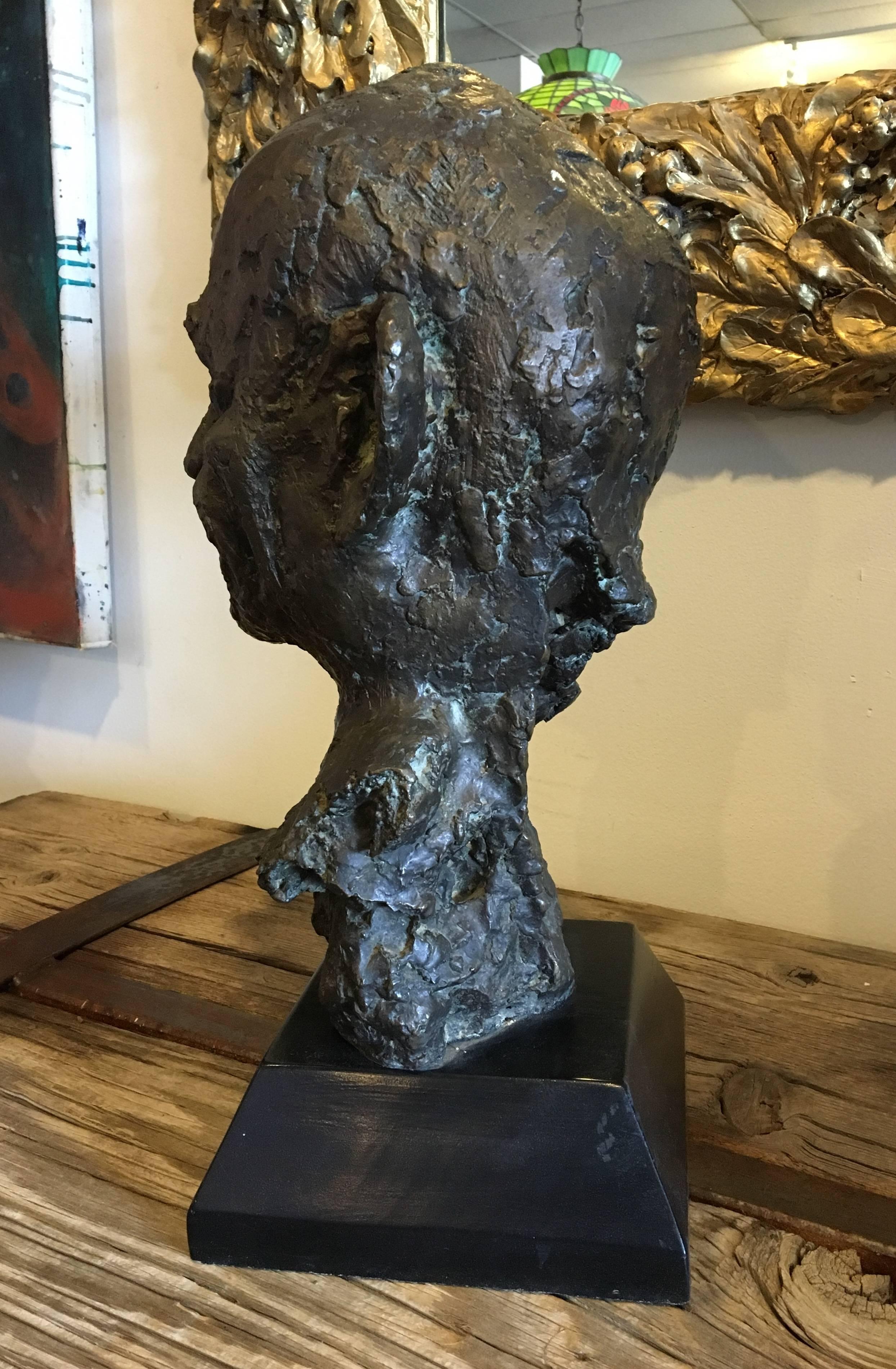 20th Century Unusual Bronze Sculpture Bust of Man Head For Sale