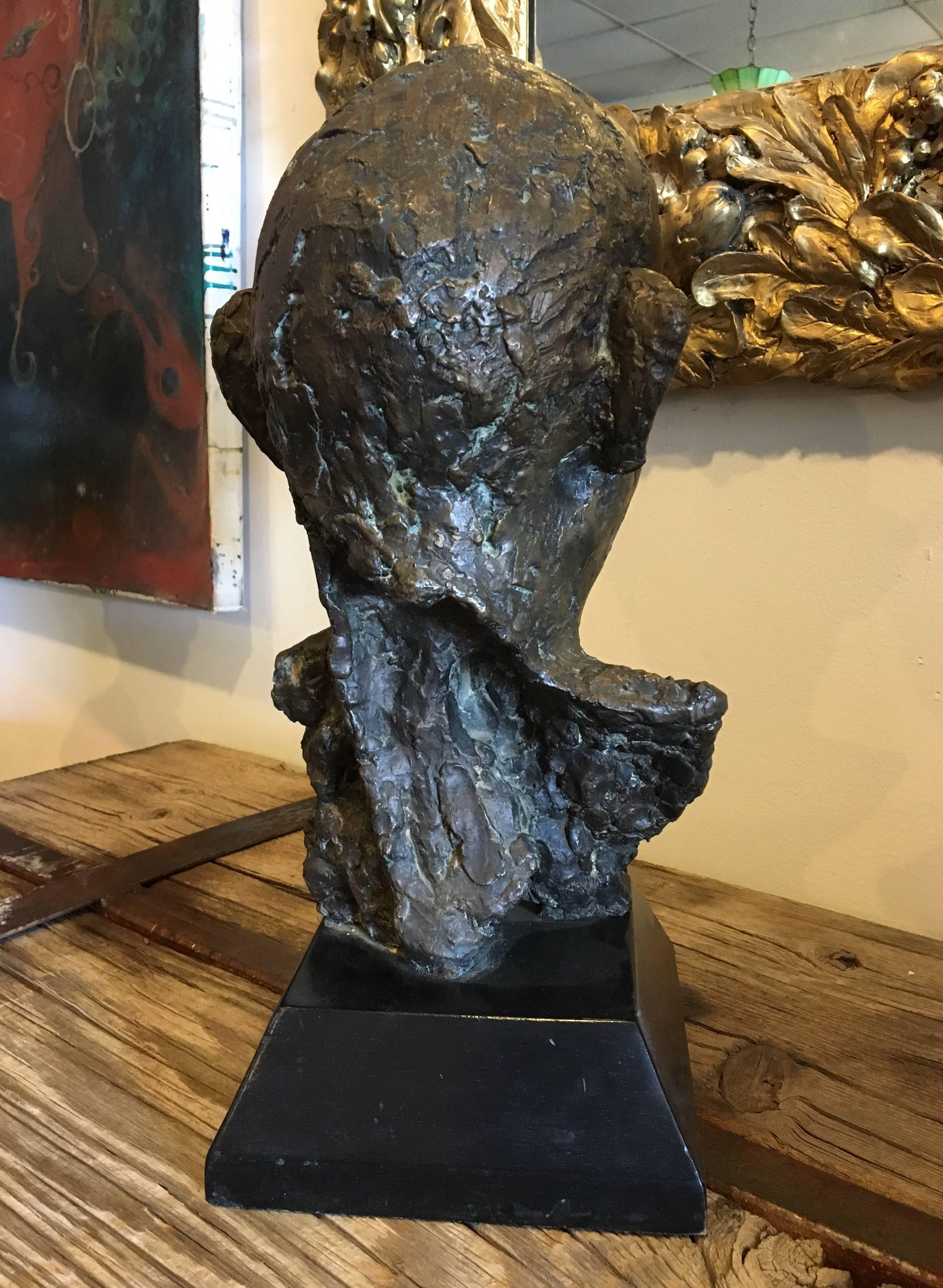 Unusual Bronze Sculpture Bust of Man Head For Sale 1
