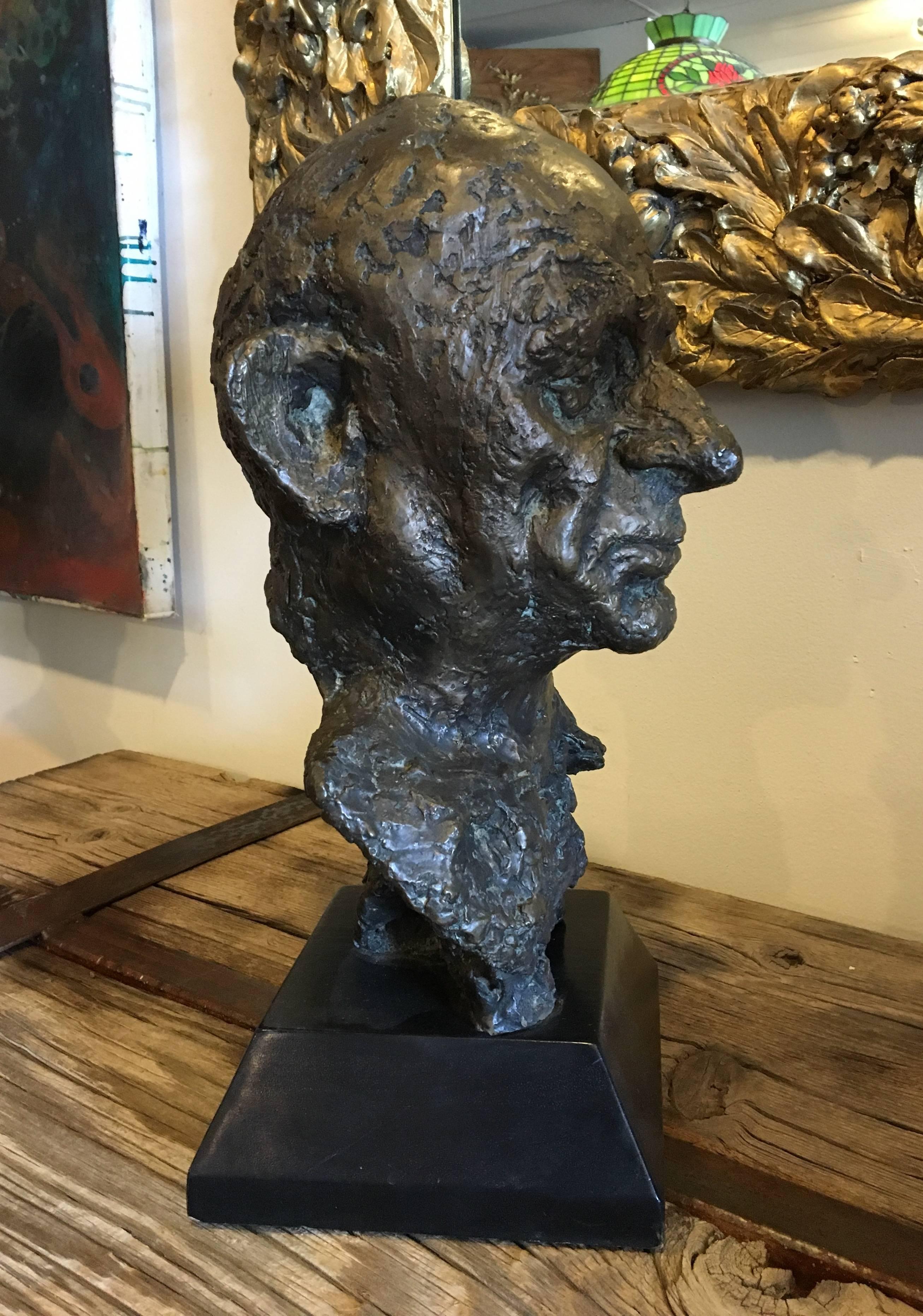 Unusual Bronze Sculpture Bust of Man Head For Sale 2