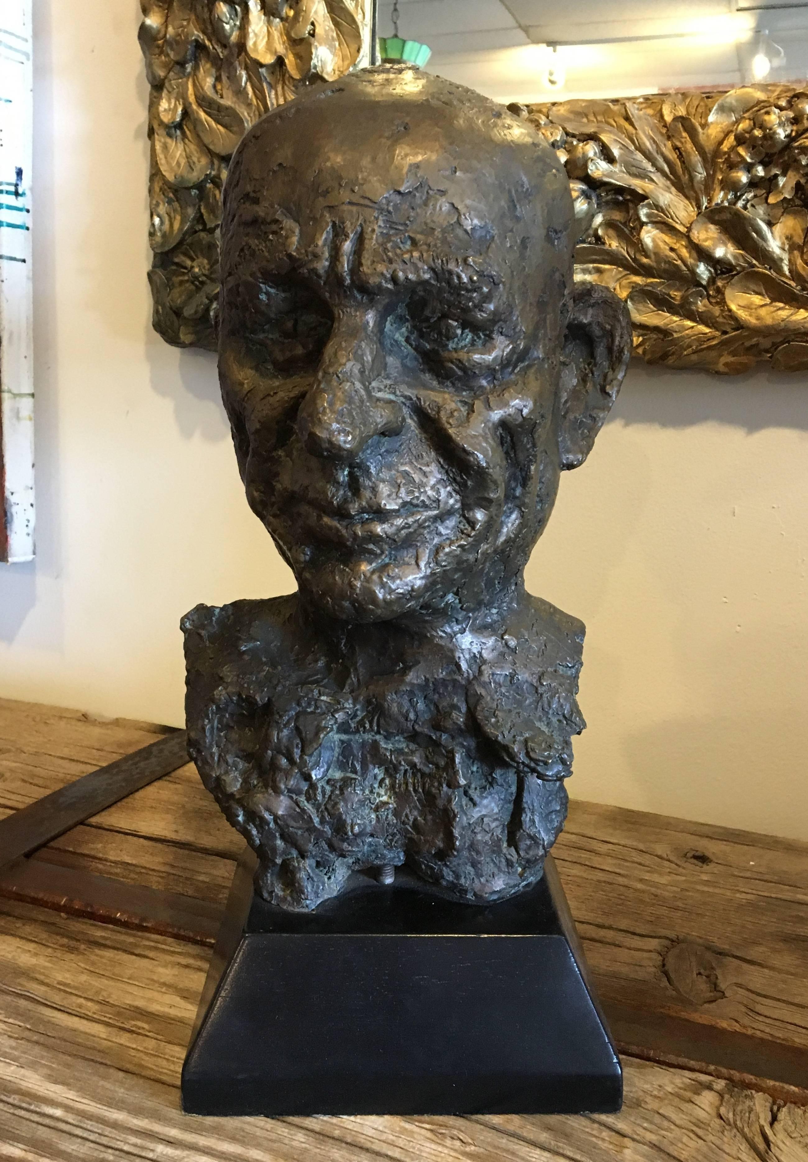 Unusual Bronze Sculpture Bust of Man Head For Sale 4