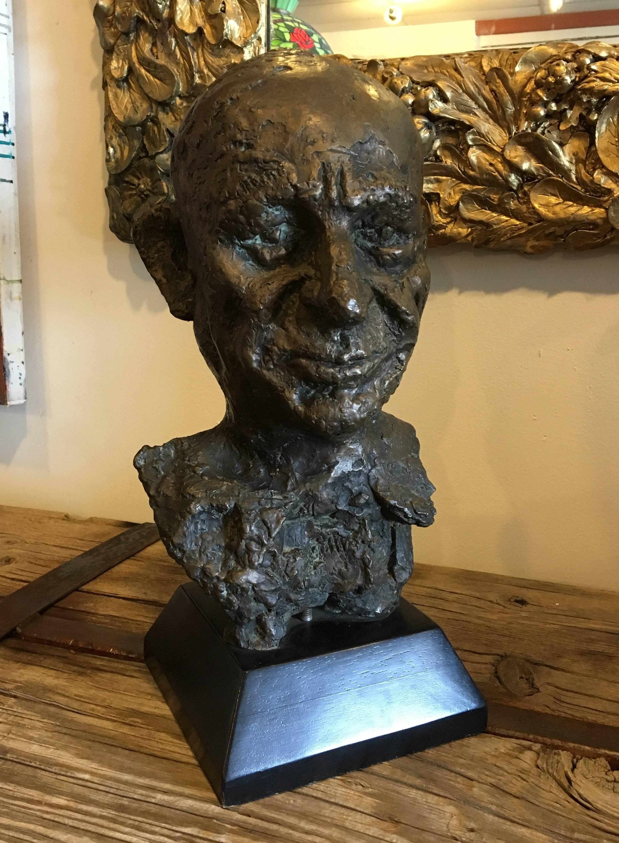 Unusual Bronze Sculpture Bust of Man Head For Sale 3