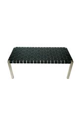 1960s Knoll-Style Black Woven Leather & Stainless Steel Bench-Table