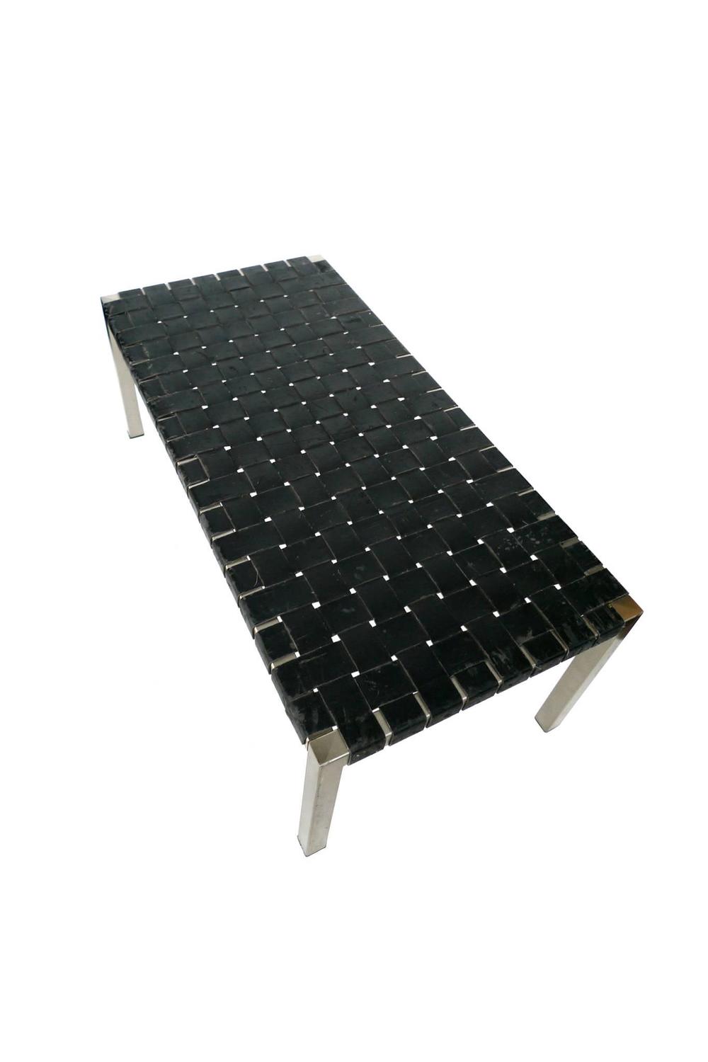 1960s Knoll-Style Black Woven Leather and Stainless Steel ...