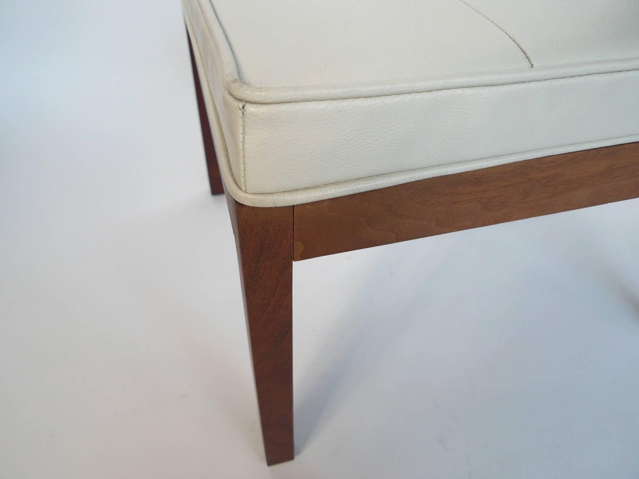 Teak 1960s White Vinyl Tufted Bench by Hibriten Chair Co