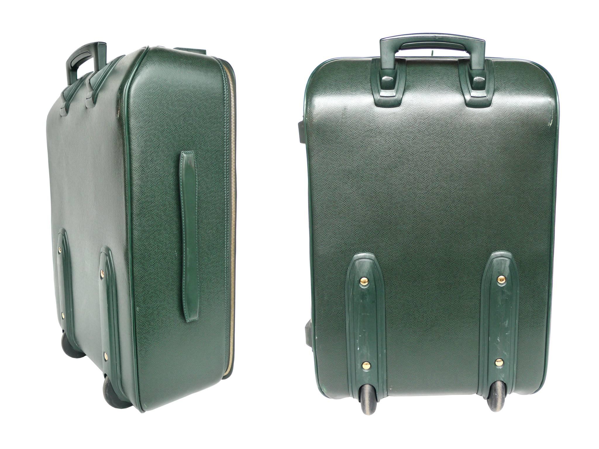 French Louis Vuitton Green Pégase 55 Taiga Leather Travel Suitcase