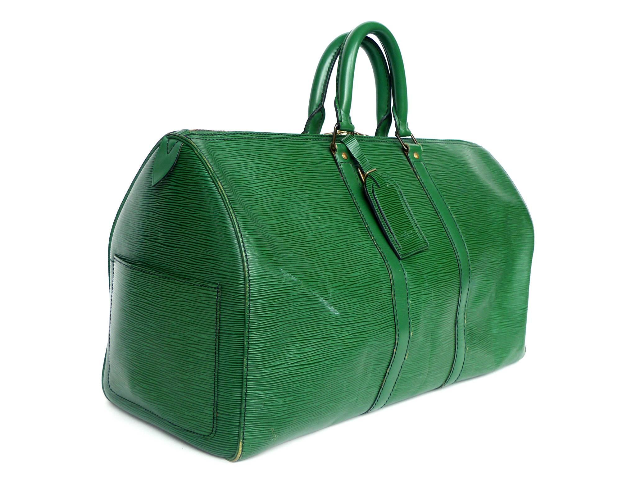 French Louis Vuitton Green Epi Leather Keepall 45 Travel Bag