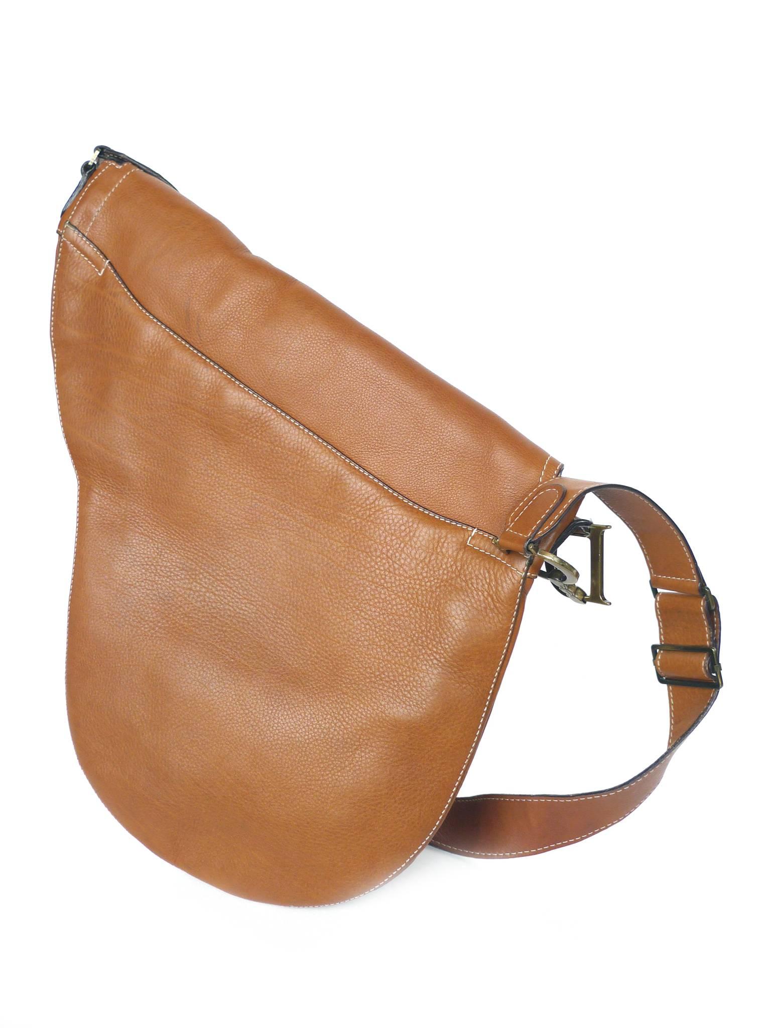 Modern Christian Dior Tan Leather Saddle Bag