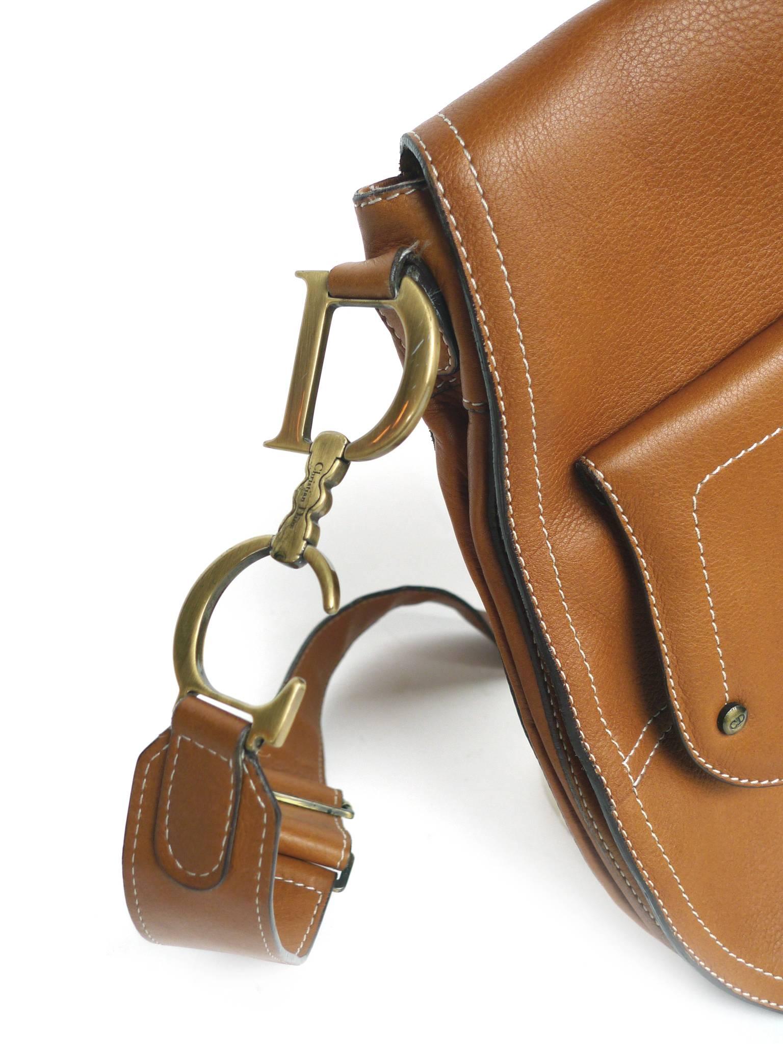French Christian Dior Tan Leather Saddle Bag