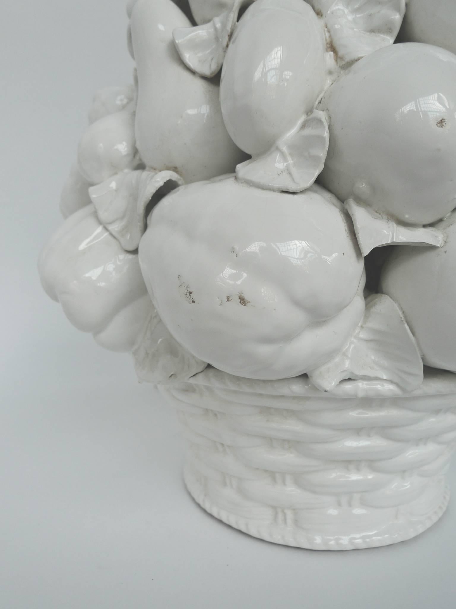 20th Century Pair of 1970s White Ceramic Fruit Basket Table Lamps