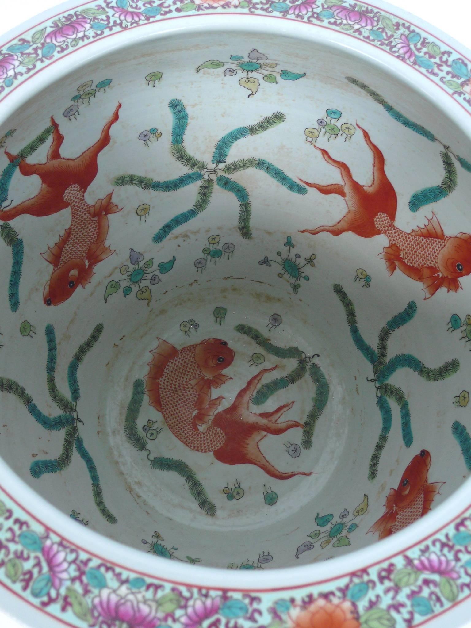 20th Century Chinese Hand-Painted Ceramic Fishbowl 3