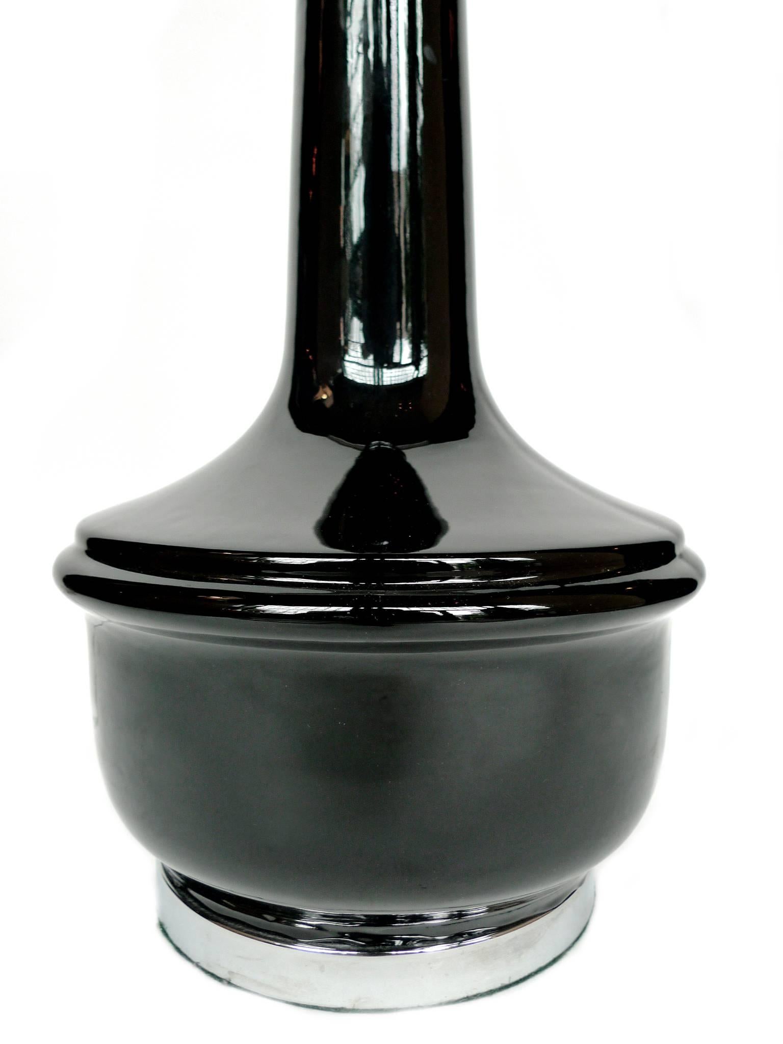 Glazed 1960s Murano Black Ceramic Lamps, Pair