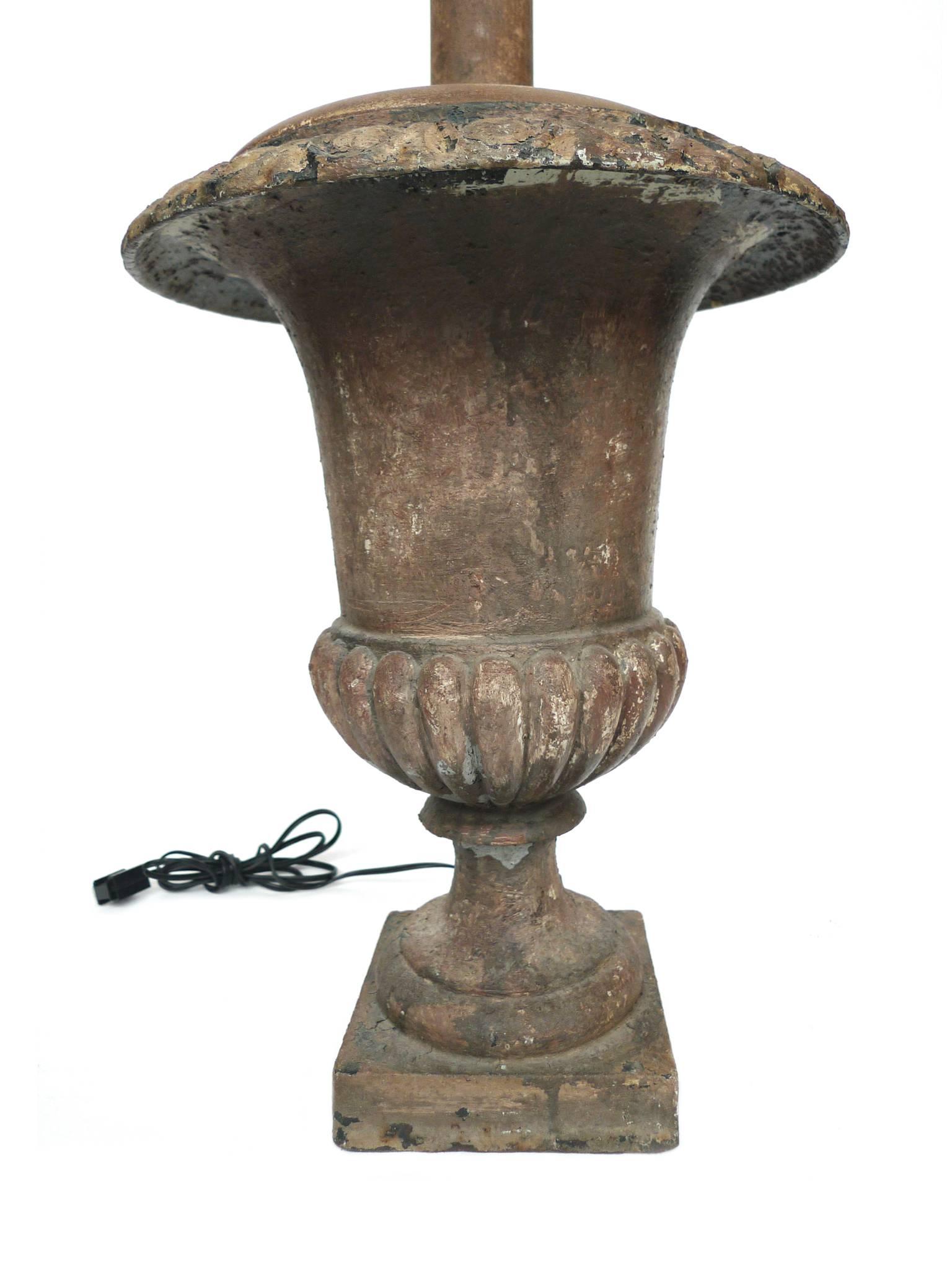 American Early 20th Century Cast Iron Urn Lamps, Pair