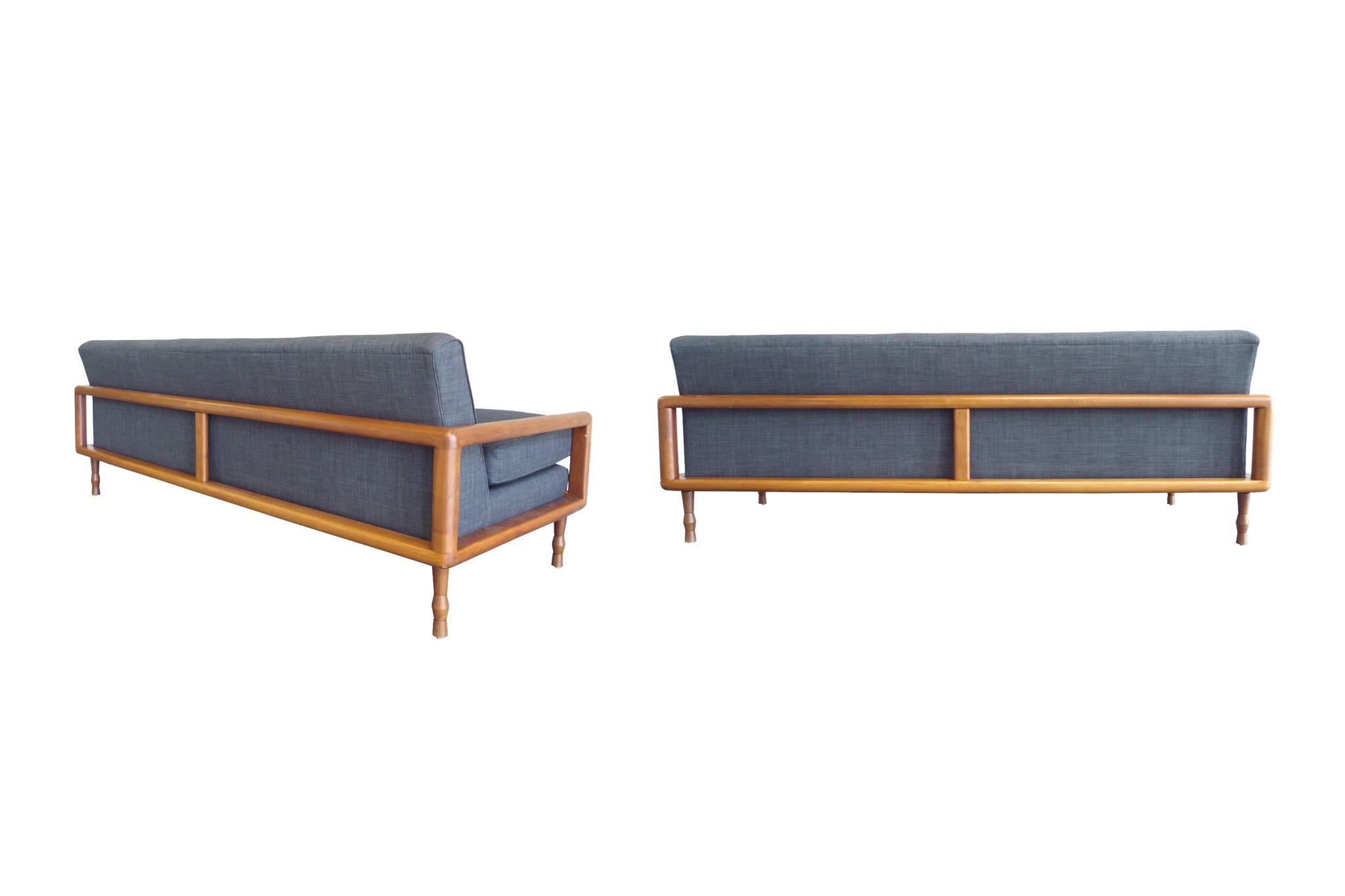 American Mid-Century Walnut Sofa and Armchair Set in the Style of T.H. Robsjohn-Gibbings