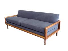Mid-Century Walnut Sofa and Armchair Set in the Style of T.H. Robsjohn-Gibbings