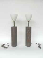 Pair of Brown Cerused Oak Table Lamps by Nessen Studios