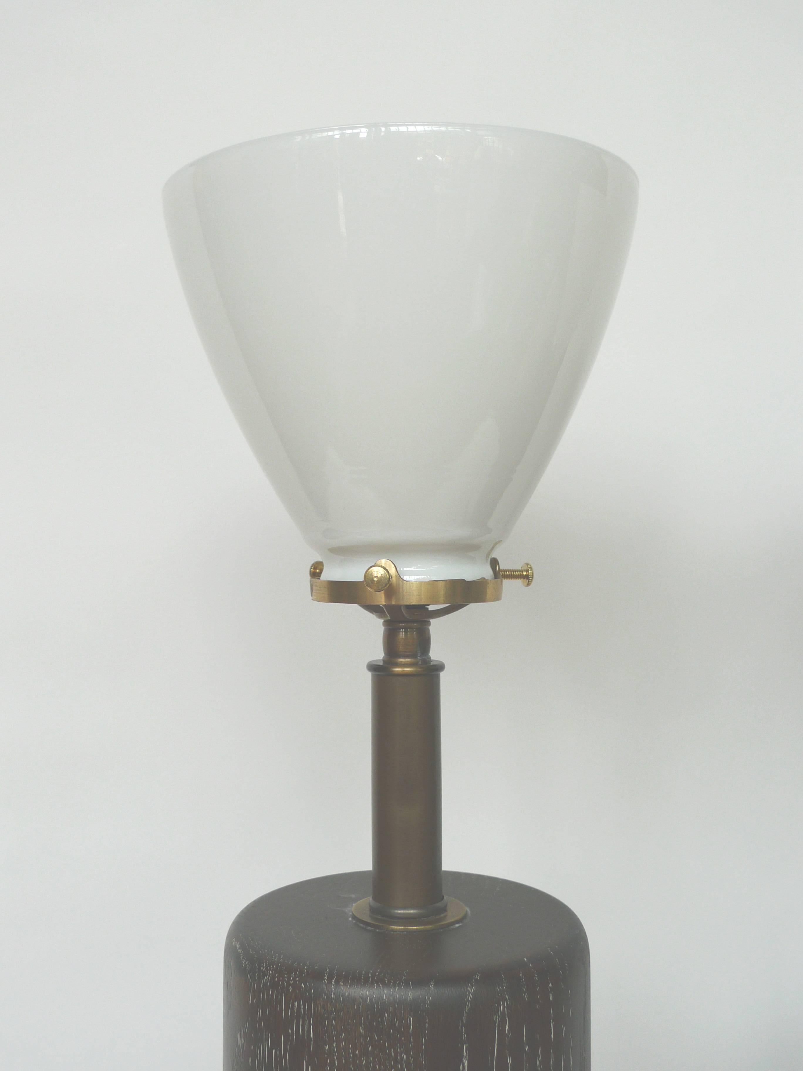 American Pair of Brown Cerused Oak Table Lamps by Nessen Studios