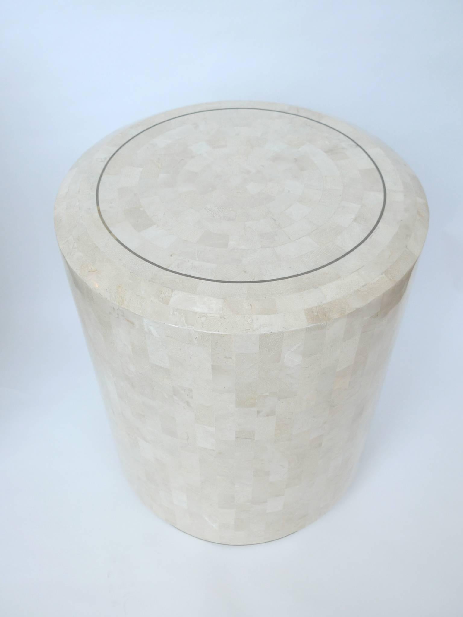 Hollywood Regency Pair of Maitland-Smith Tessellated Fossil Stone Side Tables