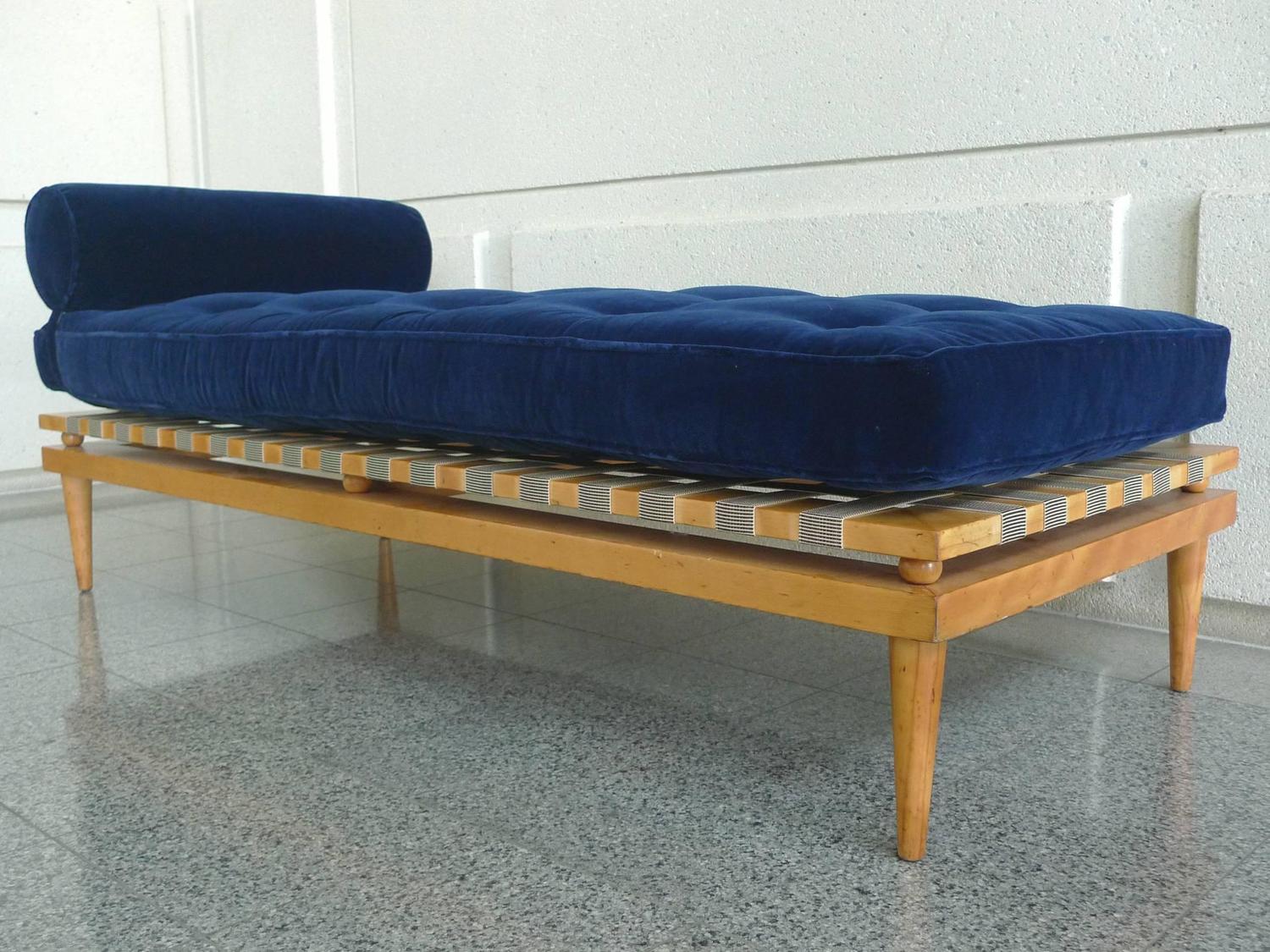 Midcentury Navy Blue Velvet Daybed in the Style of T.H. Robsjohn