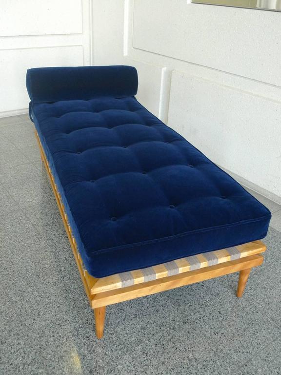 Midcentury Navy Blue Velvet Daybed in the Style of T.H. Robsjohn