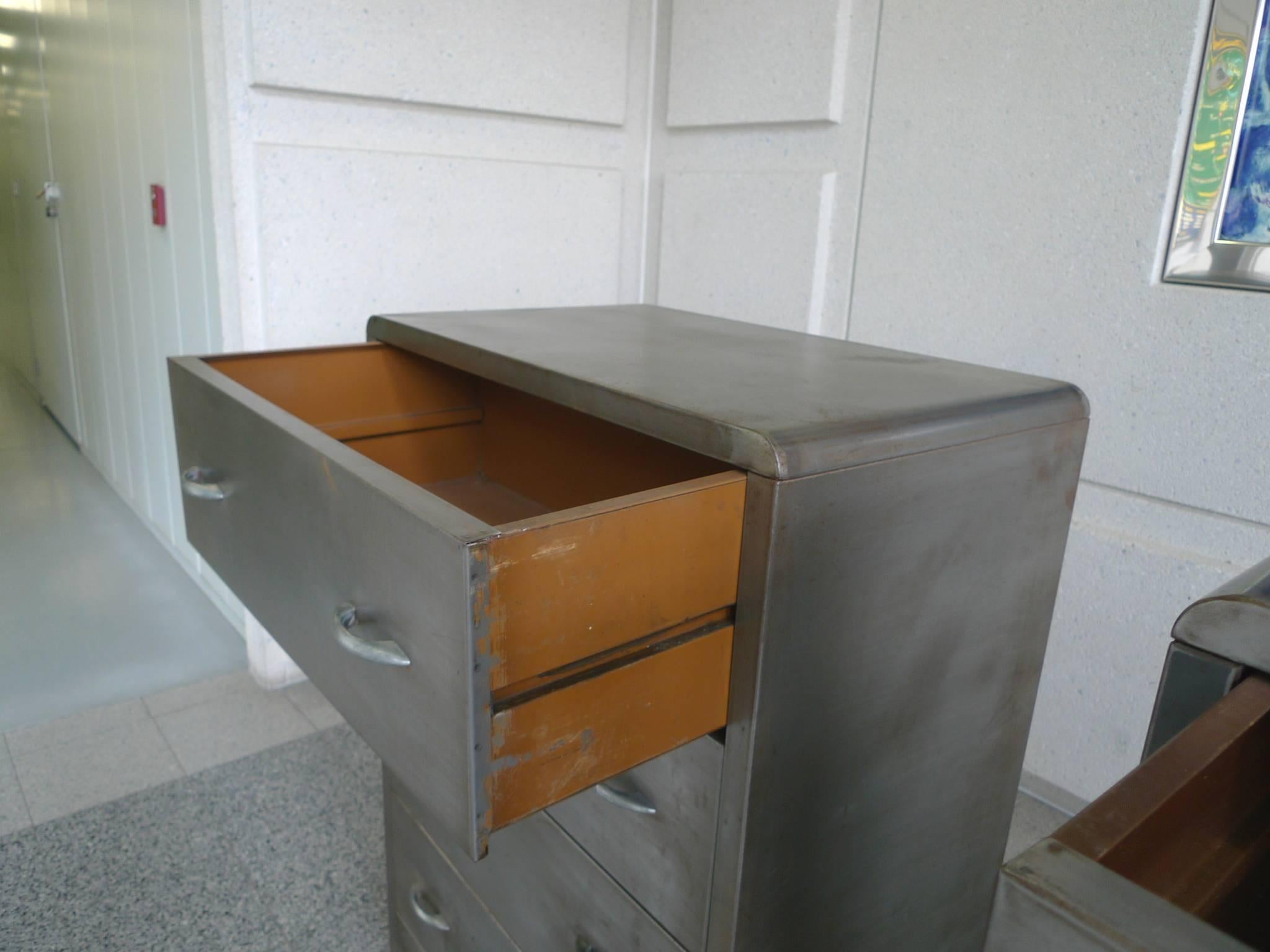 Mid-20th Century Polished Steel Chest of Drawers in the Style of Norman Bel Geddes