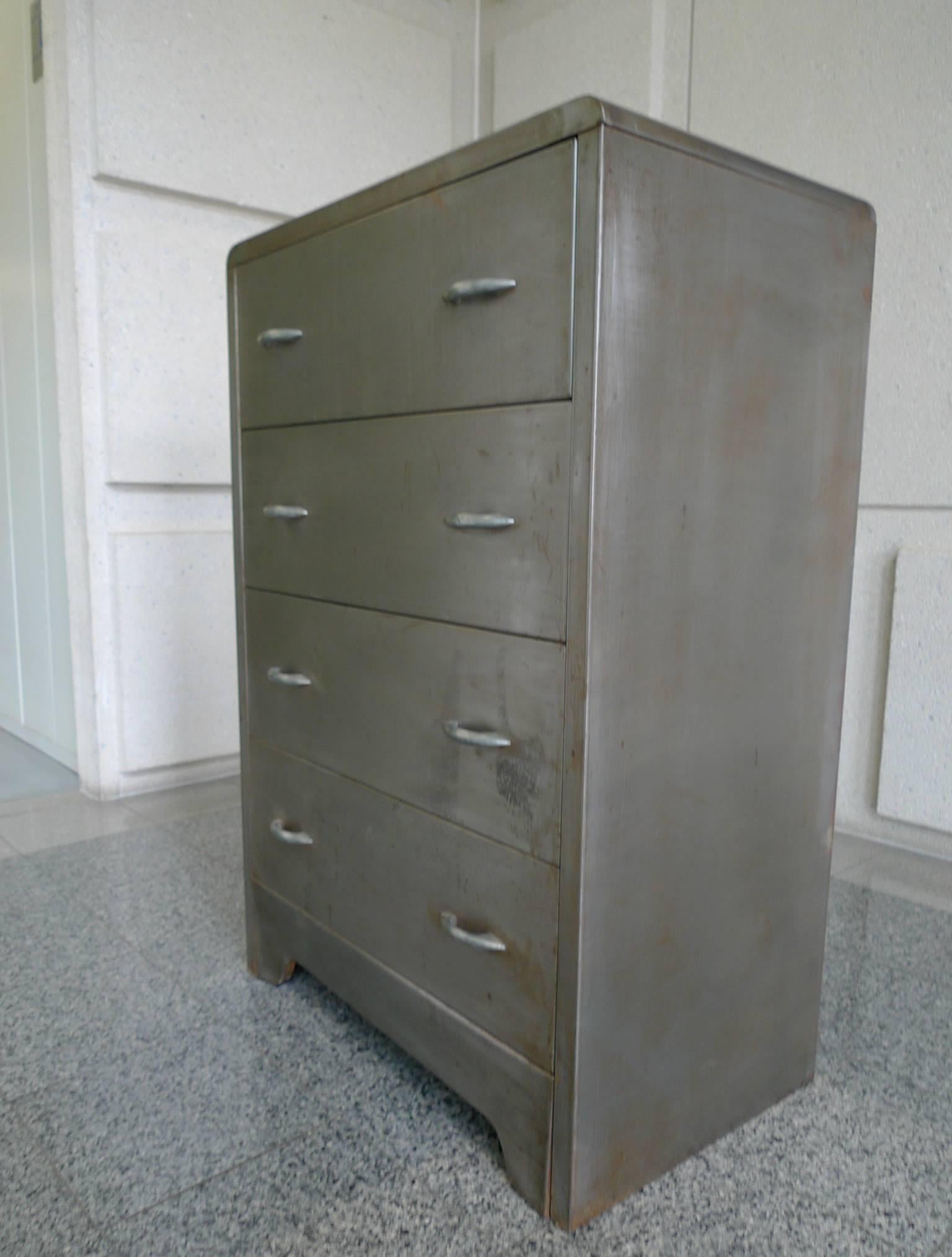 American Polished Steel Chest of Drawers in the Style of Norman Bel Geddes