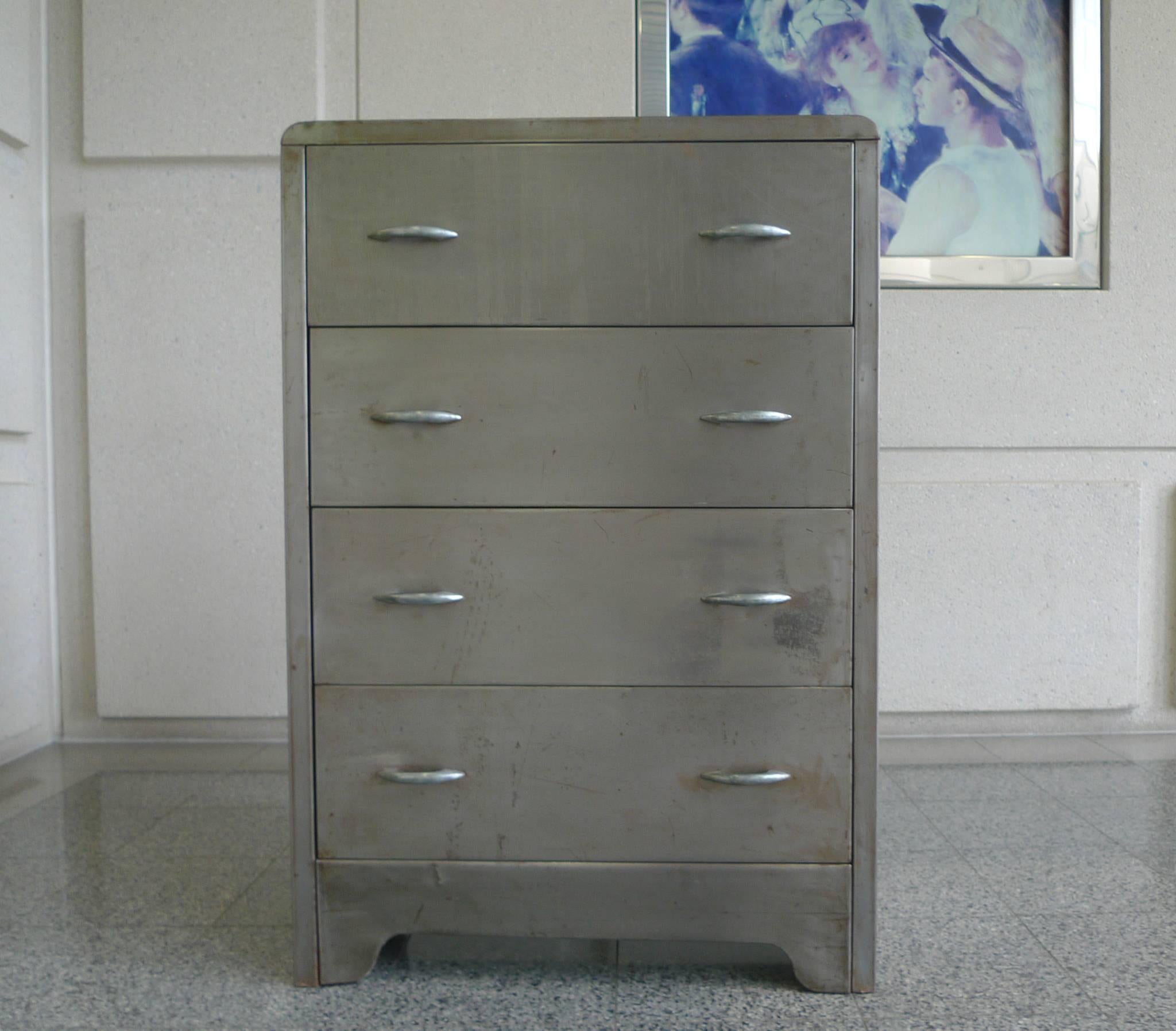 Modern Polished Steel Chest of Drawers in the Style of Norman Bel Geddes