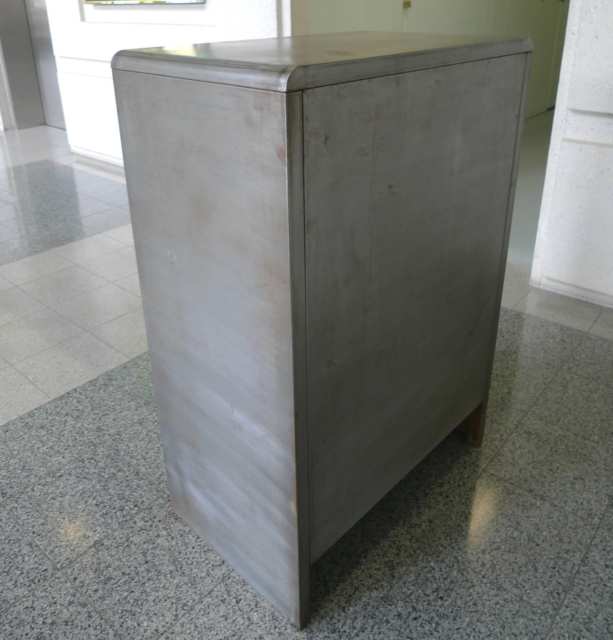 Polished Steel Chest of Drawers in the Style of Norman Bel Geddes 1