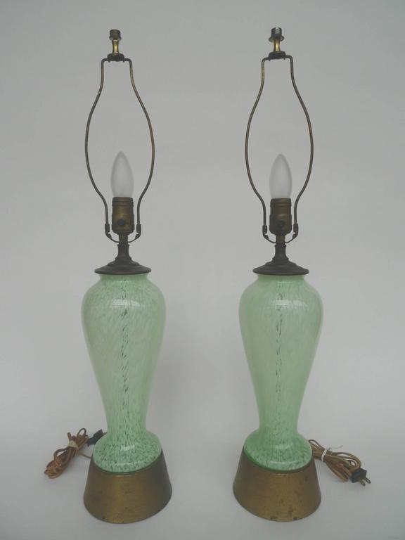 Mid20th Century Handblown Green Glass Lamps at 1stDibs