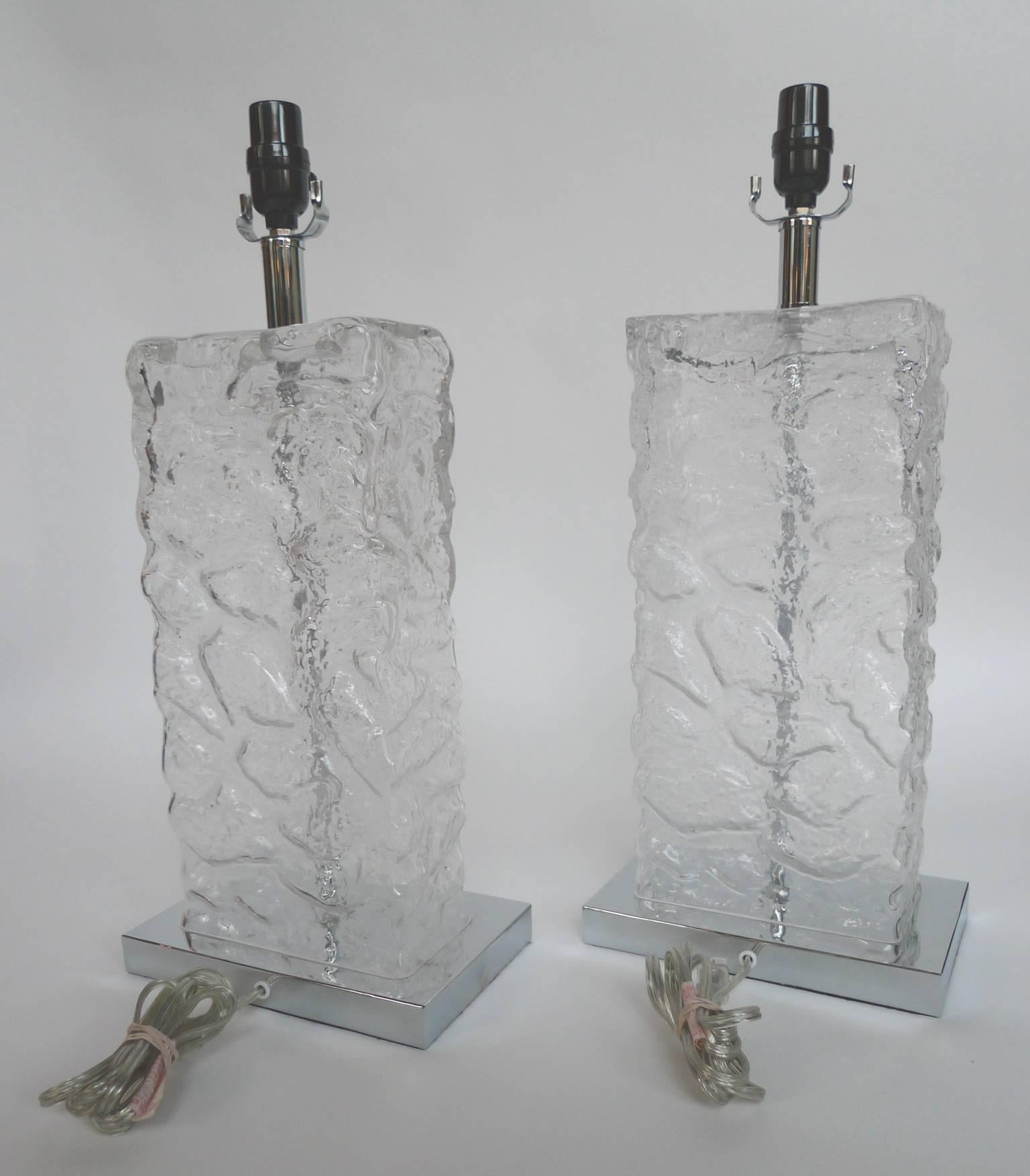 20th Century Modern Ice Cube Glass Table Lamps