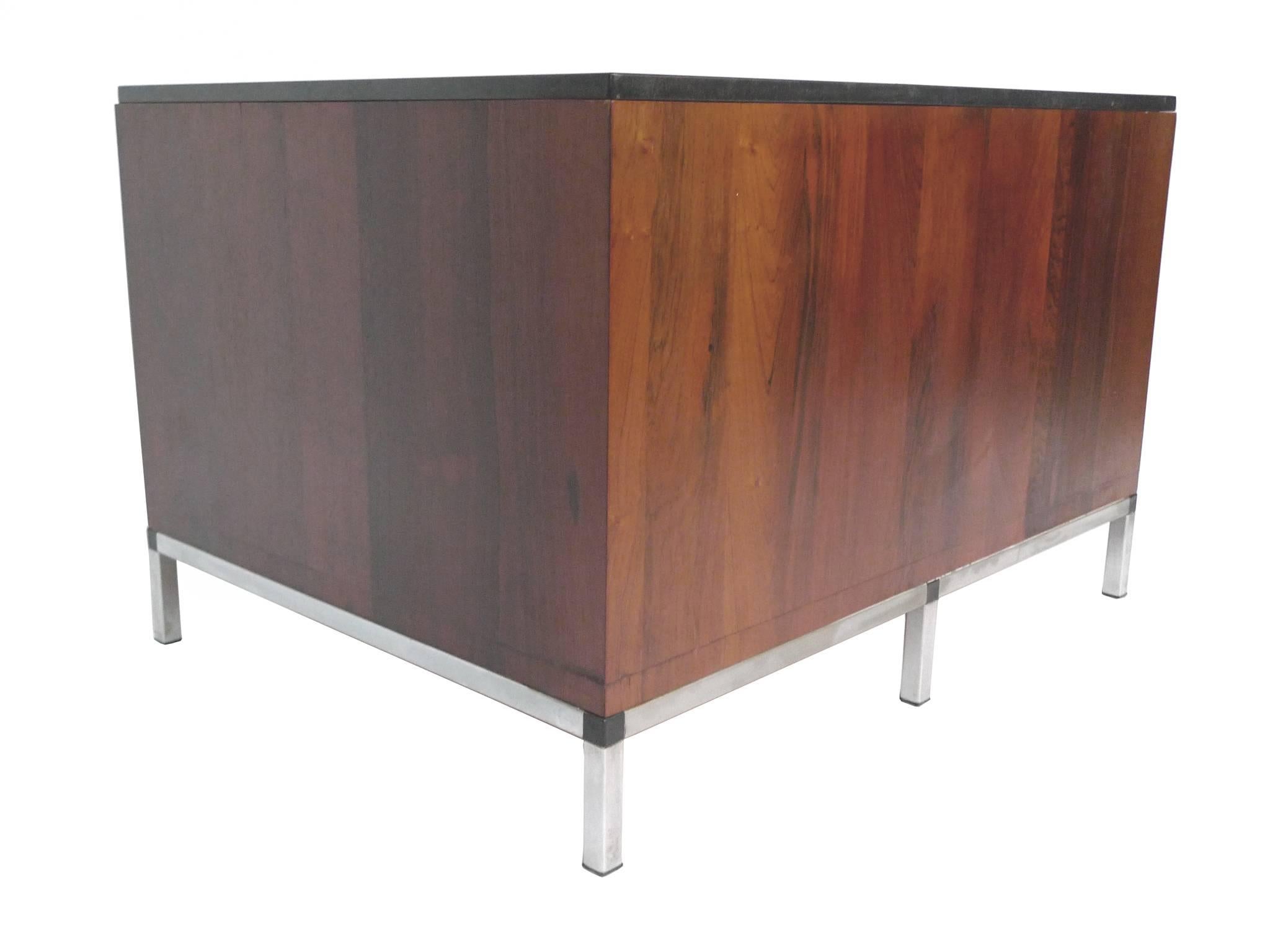 American Midcentury Rosewood and Marble-Top Cabinet in the Style of Florence Knoll