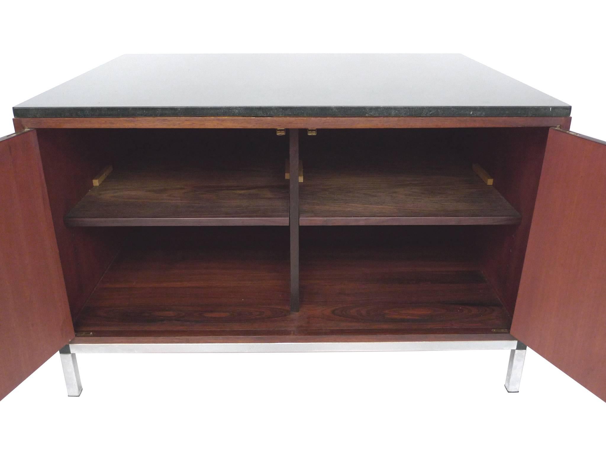 Mid-Century Modern Midcentury Rosewood and Marble-Top Cabinet in the Style of Florence Knoll