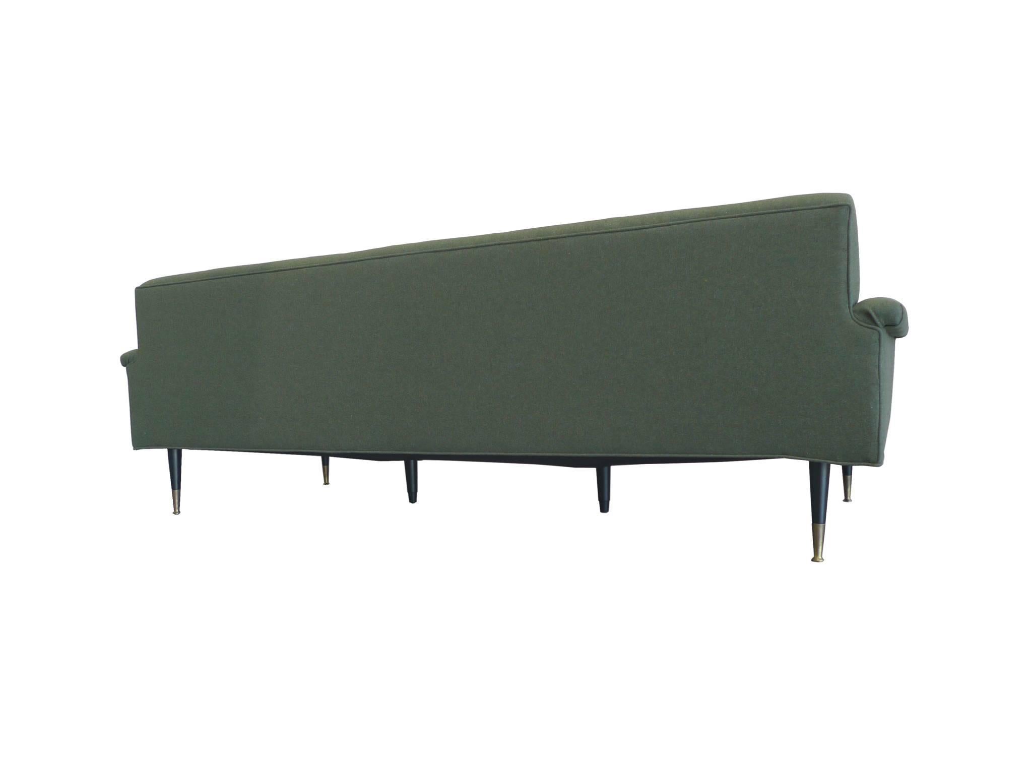 Ebonized 1960s Reupholstered Green Wool Sofa in the Style of Edward Wormley